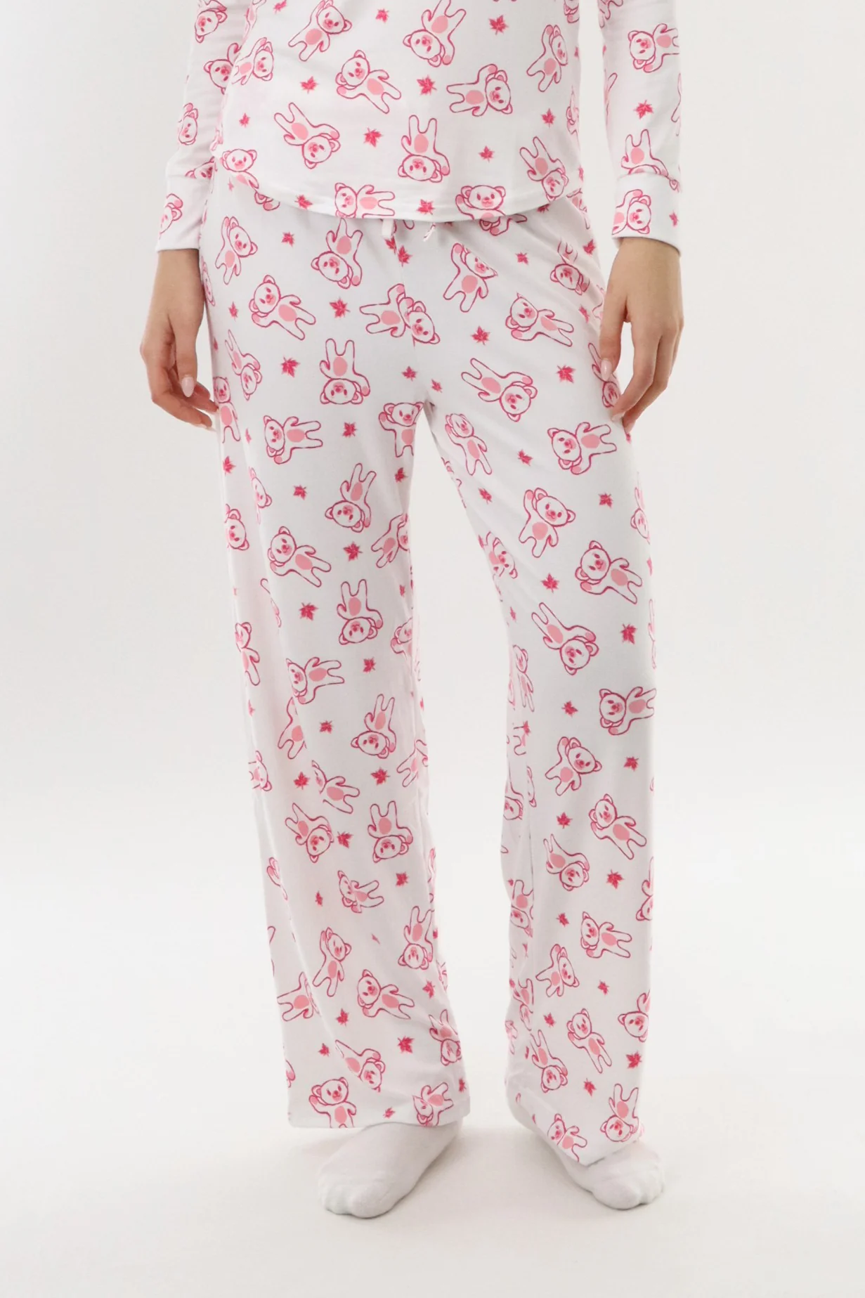 Teddy Bear Pajama Pants - White