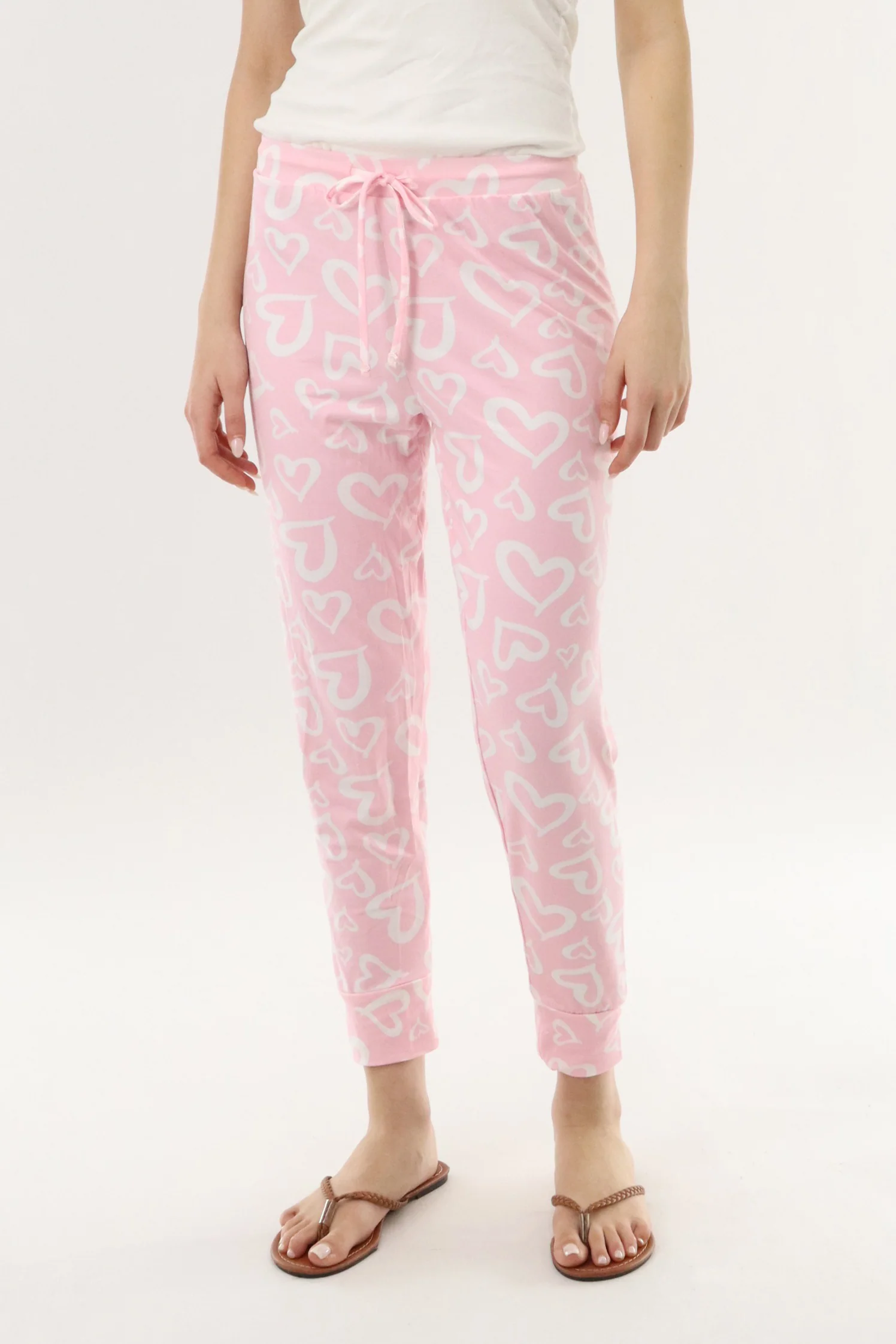 Heart Print Jogger Pajama Pants - Pink