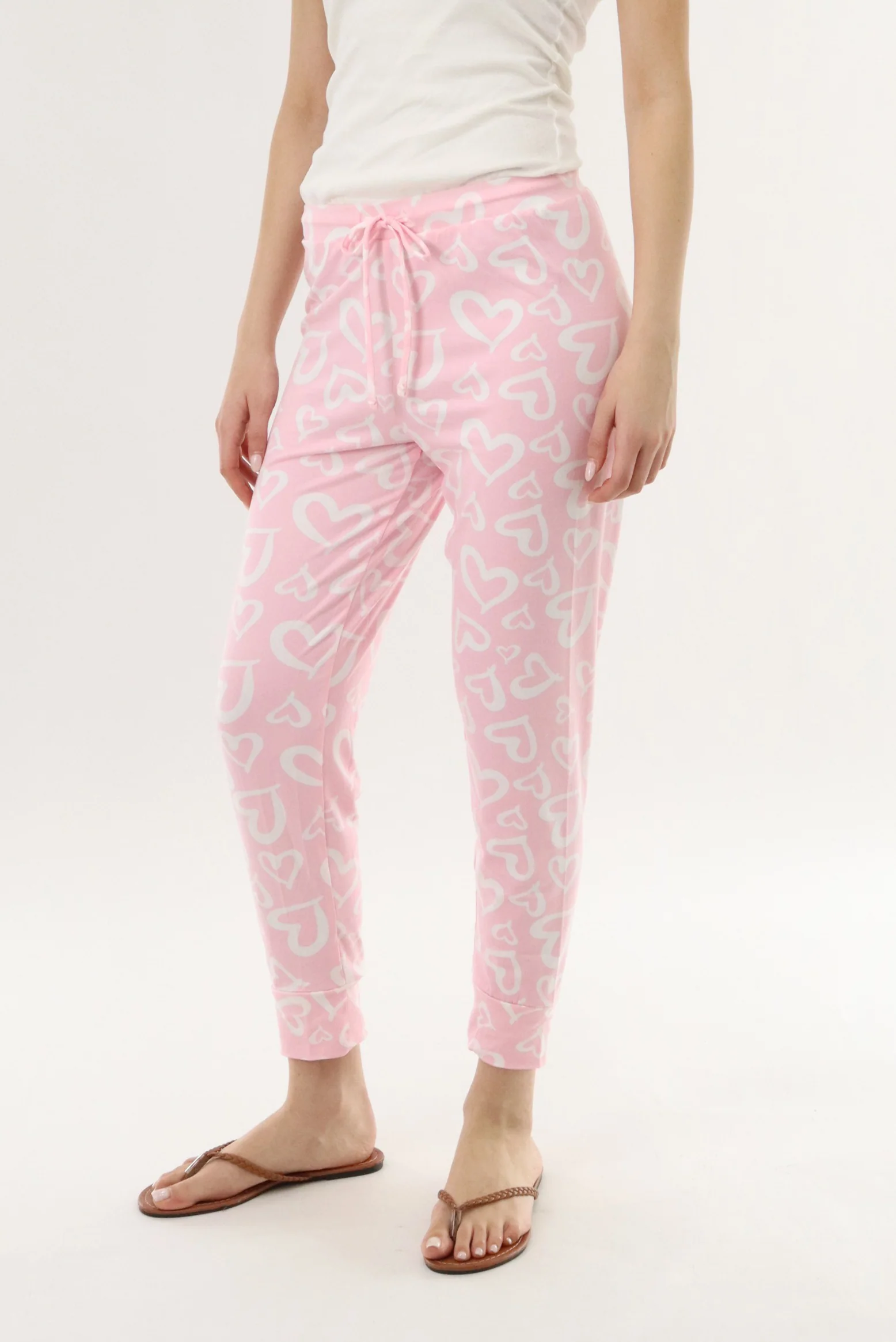 Heart Print Jogger Pajama Pants - Pink - Image 2