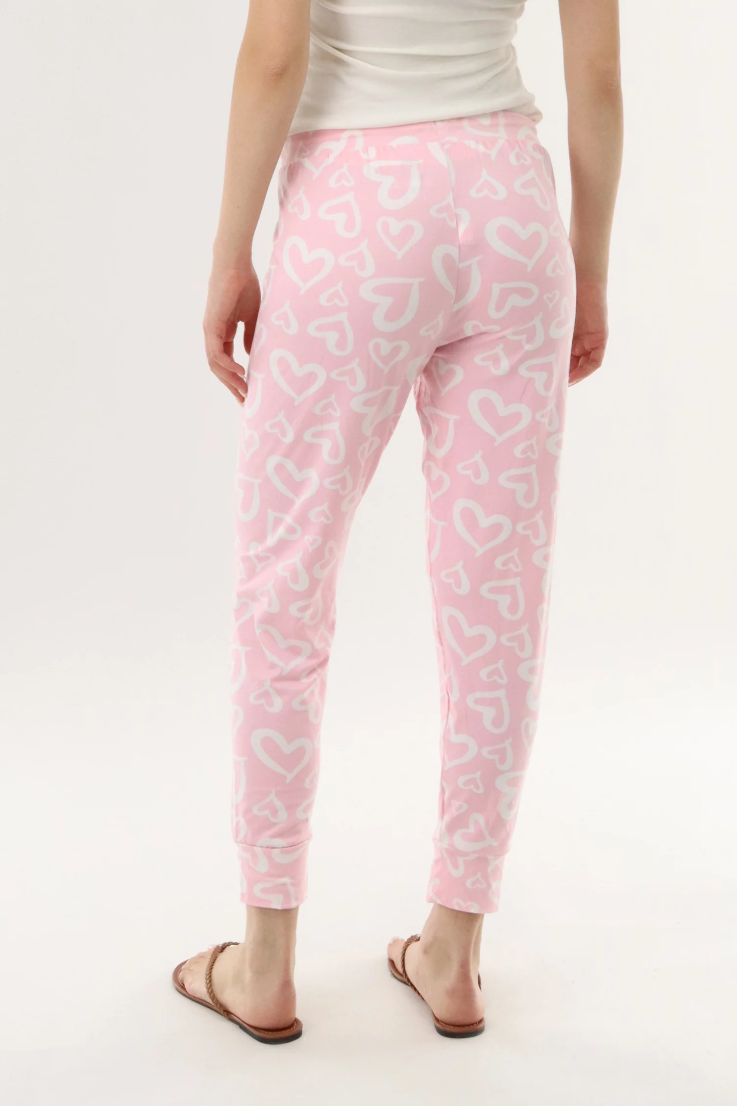 Heart Print Jogger Pajama Pants - Pink - Image 3