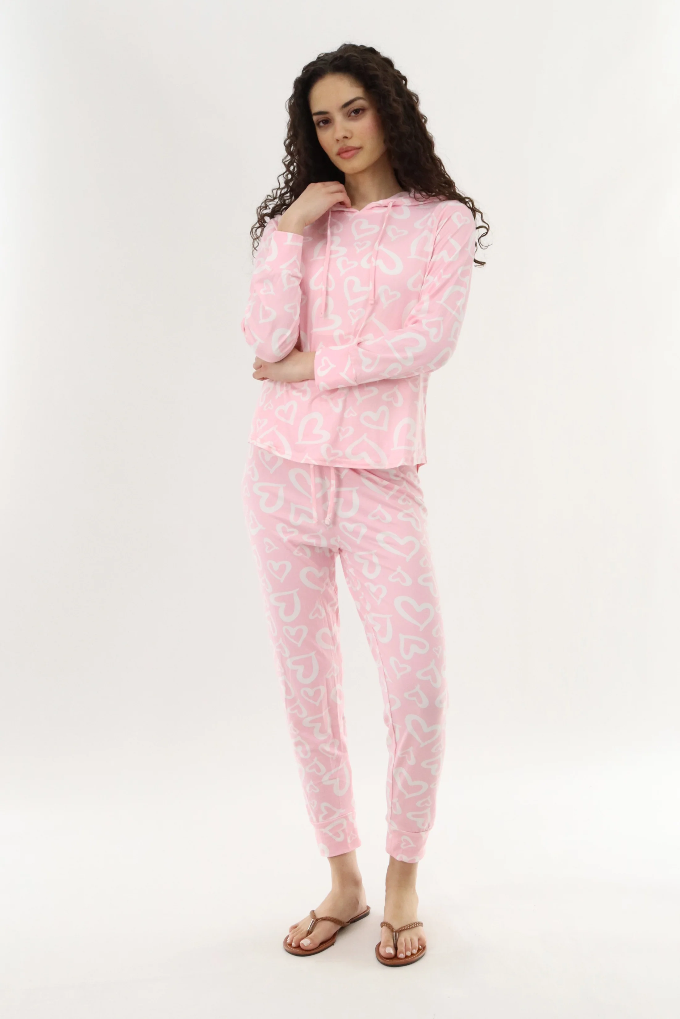 Heart Print Jogger Pajama Pants - Pink - Image 5