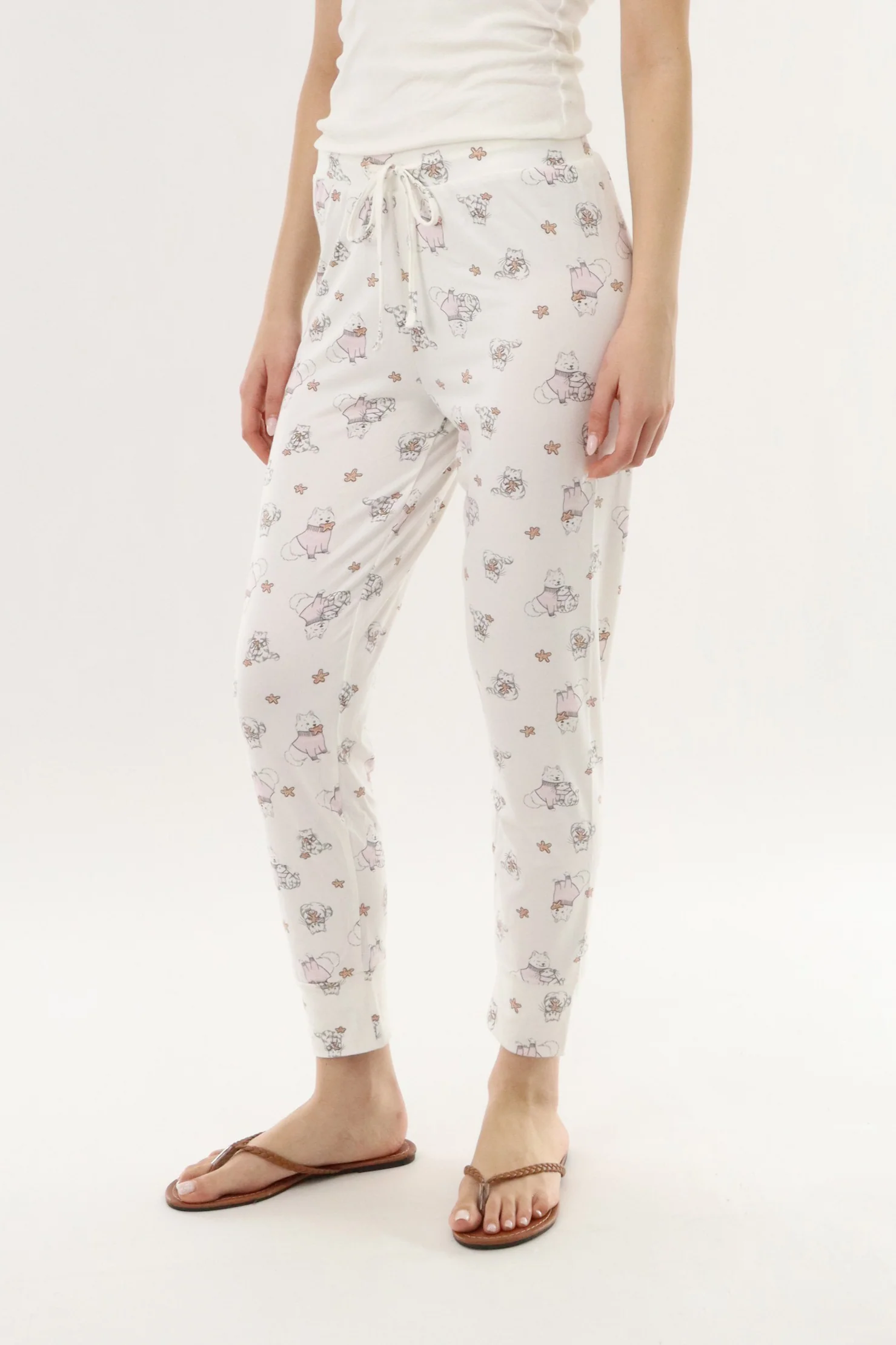 Puppy Print Jogger Pajama Pants - White - Image 2