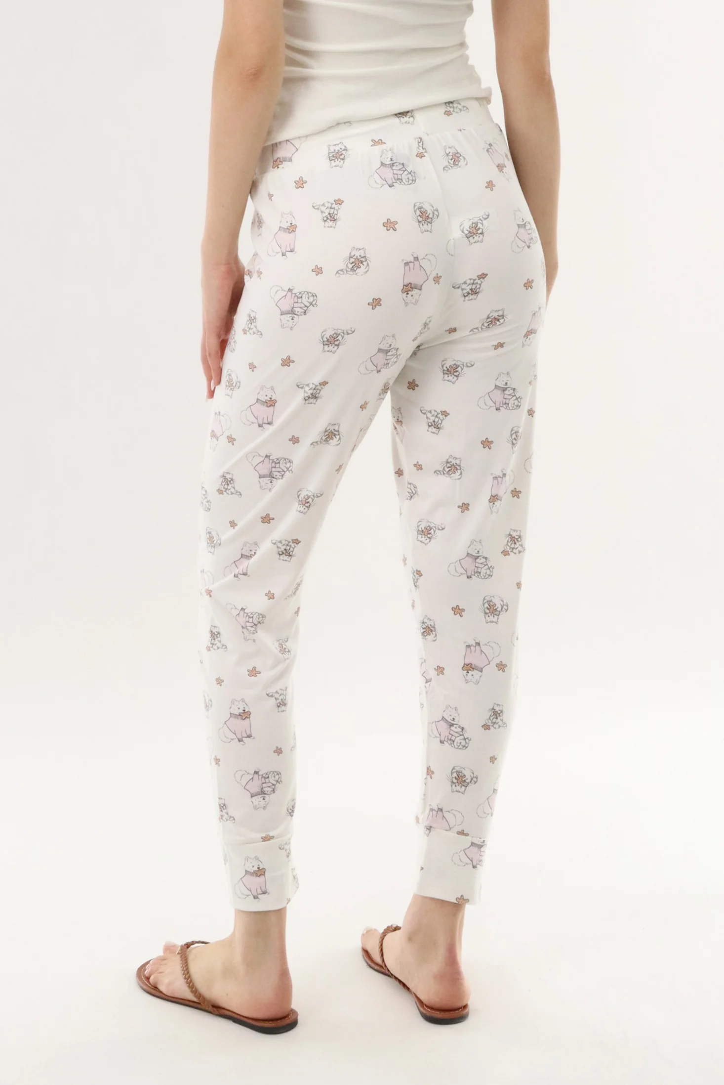 Puppy Print Jogger Pajama Pants - White - Image 3