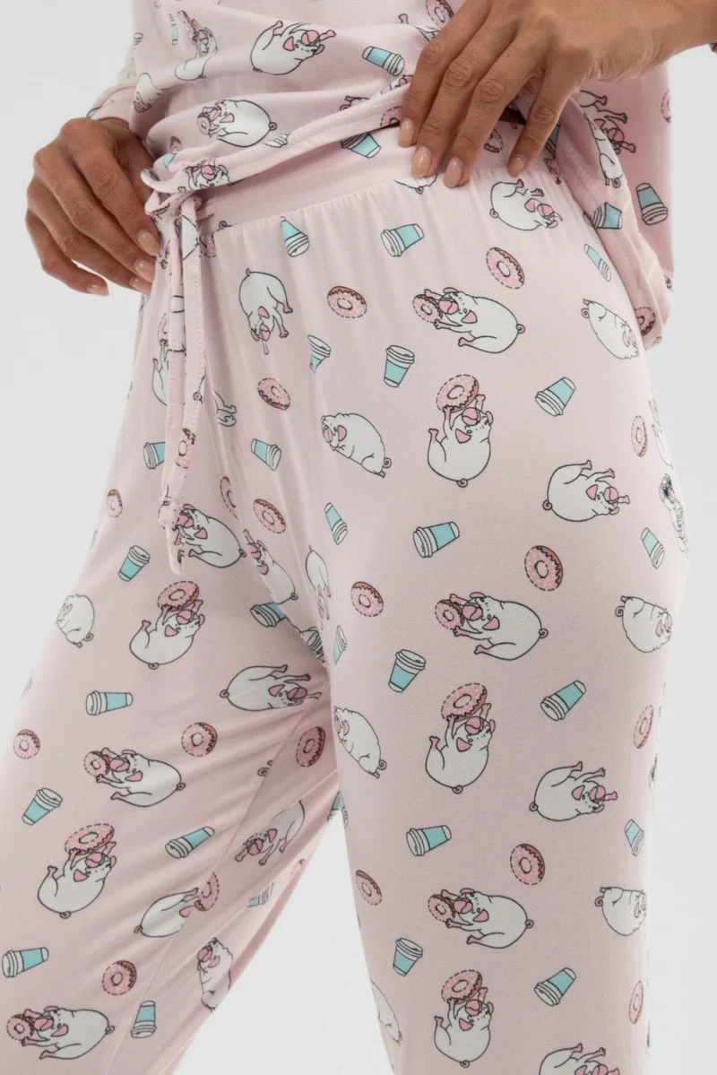 Dog Print Tie Waist Pajama Pants - Blush - Image 4