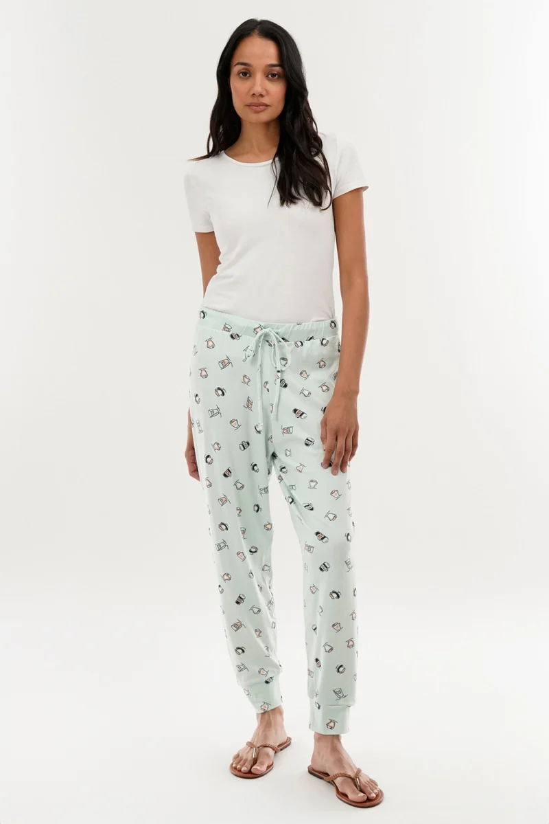 Coffee Print Tie Waist Pajama Pants - Mint - Image 5
