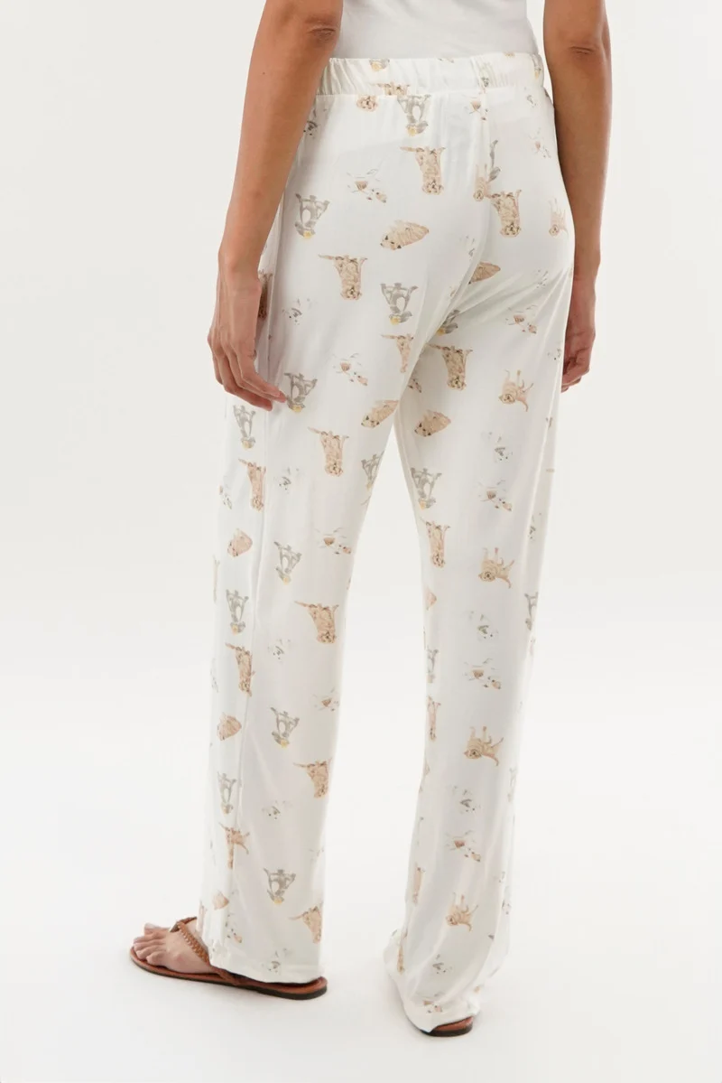 Dog Print Wide Leg Pajama Pants - Beige - Image 3