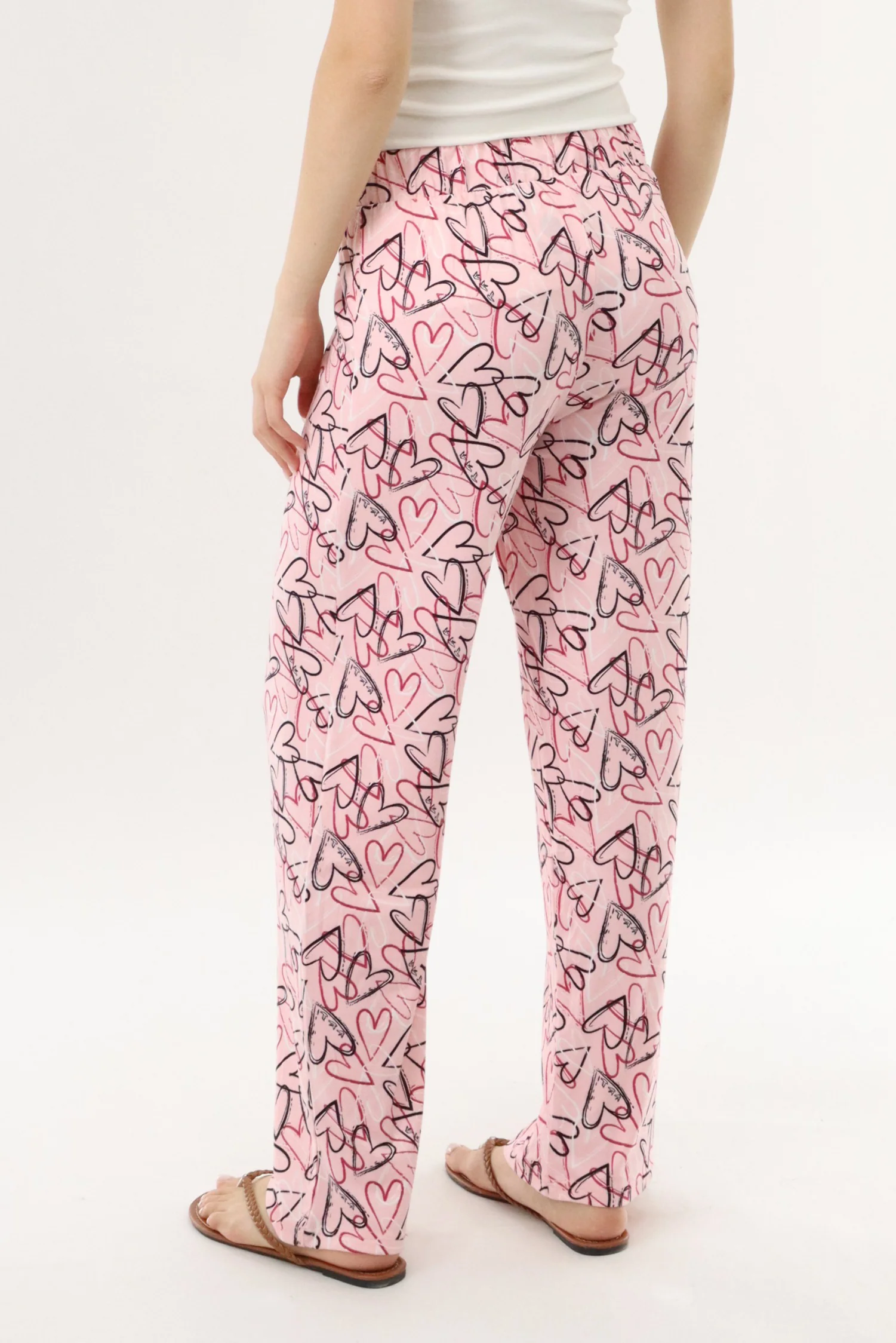 Heart Print Long Pajama Pants - Magenta - Image 3