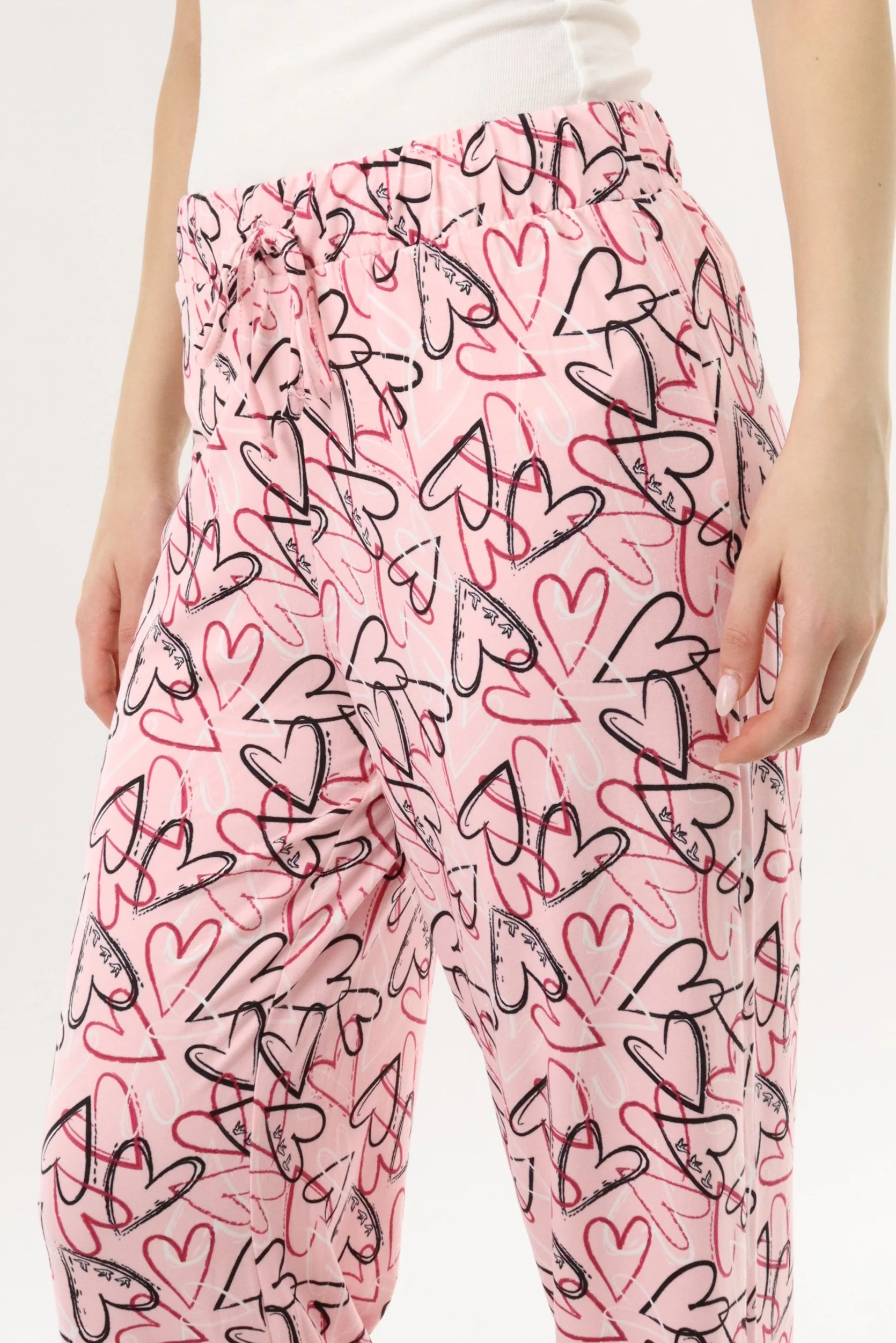 Heart Print Long Pajama Pants - Magenta - Image 4