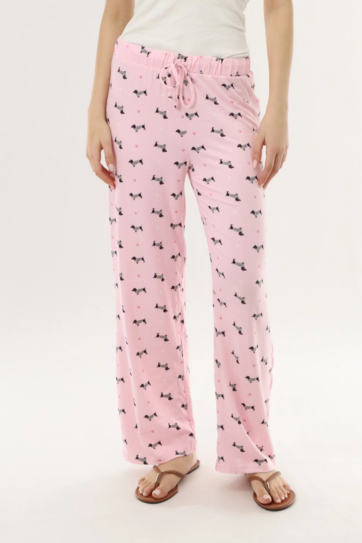 Dog Print Long Pajama Pants - Pink