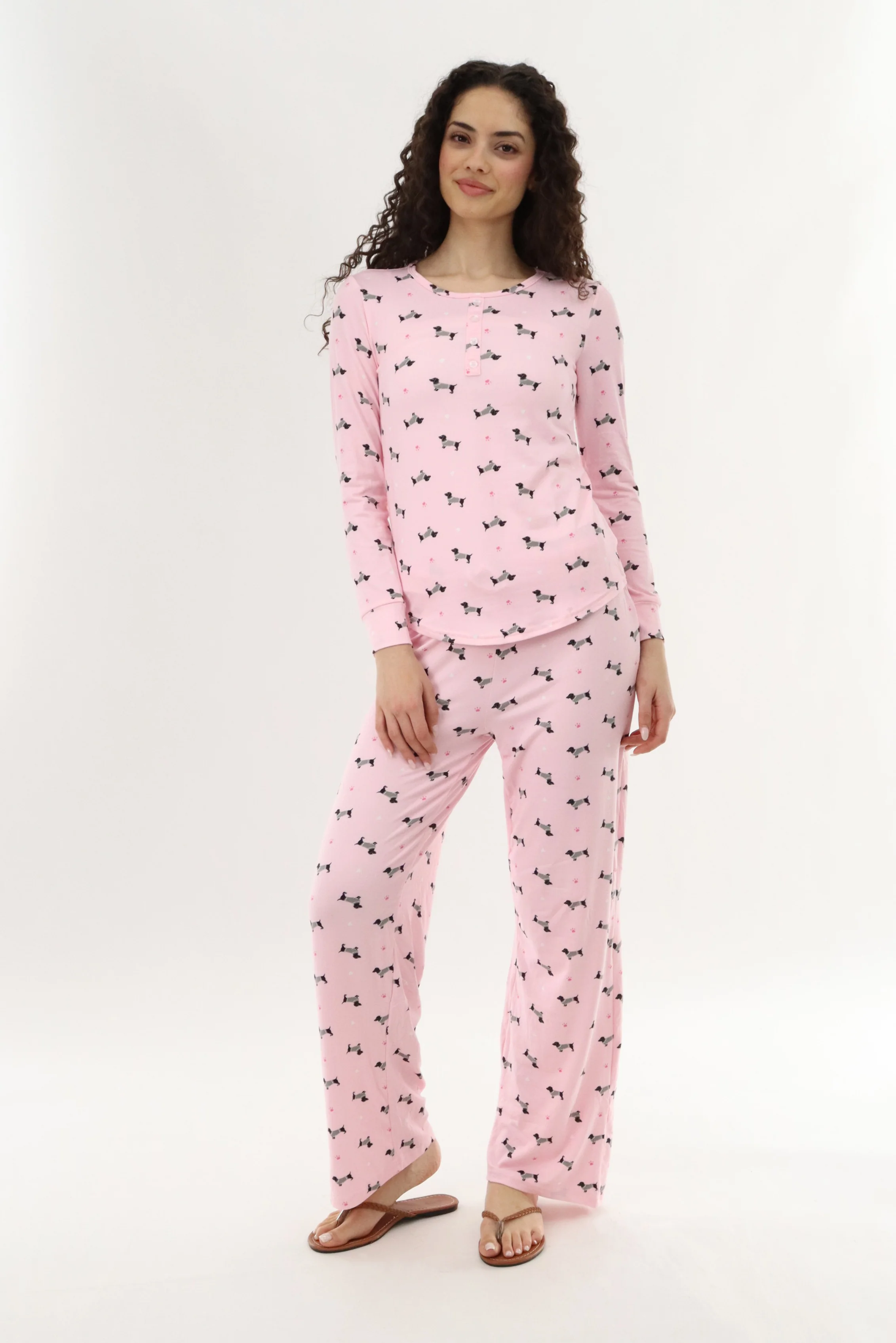 Dog Print Long Pajama Pants - Pink - Image 5