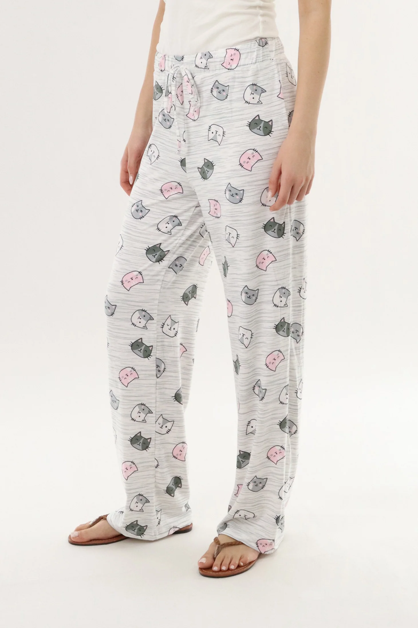 Cat Print Long Pajama Pants - Grey - Image 2