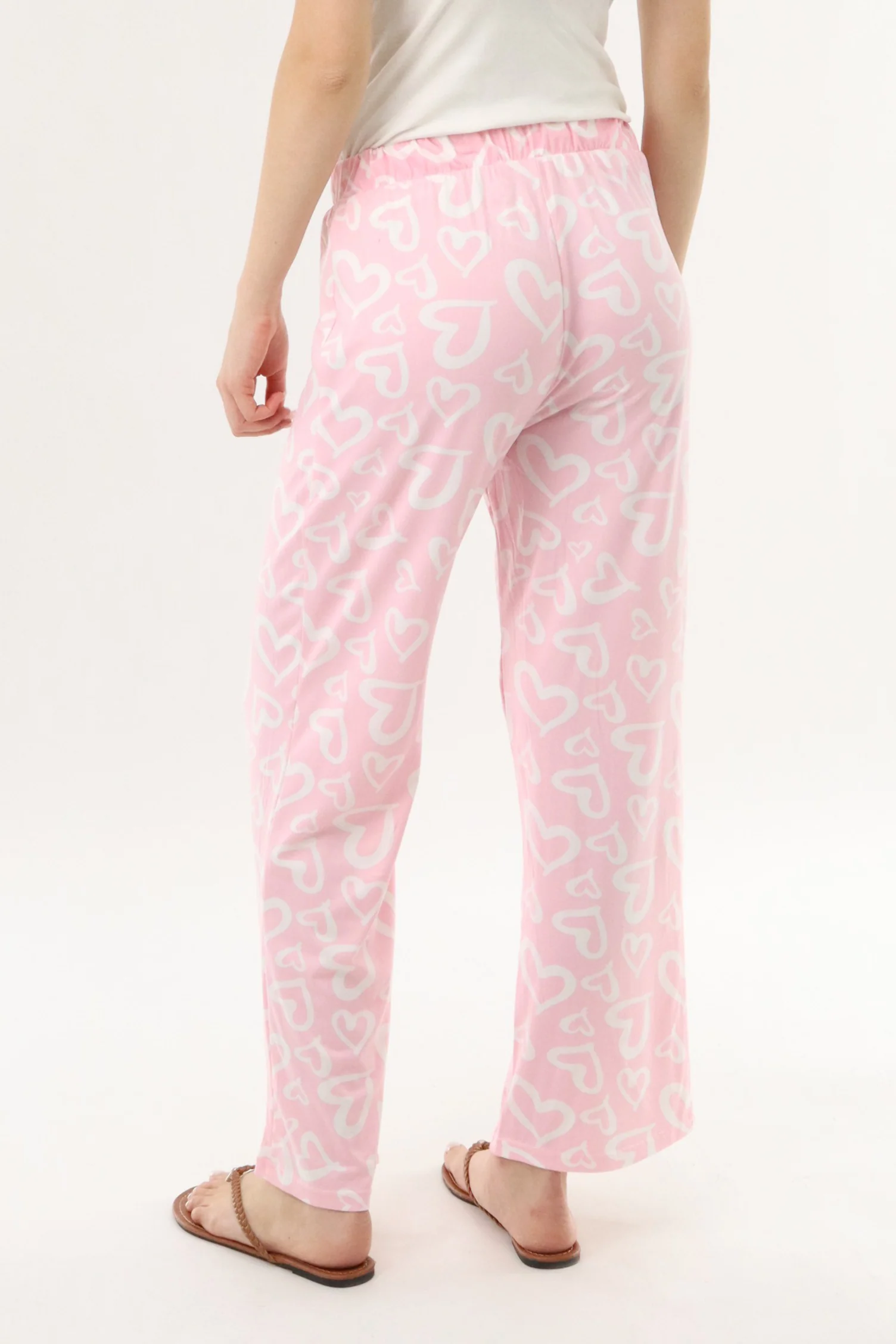 Heart Print Long Pajama Pants - Pink - Image 3