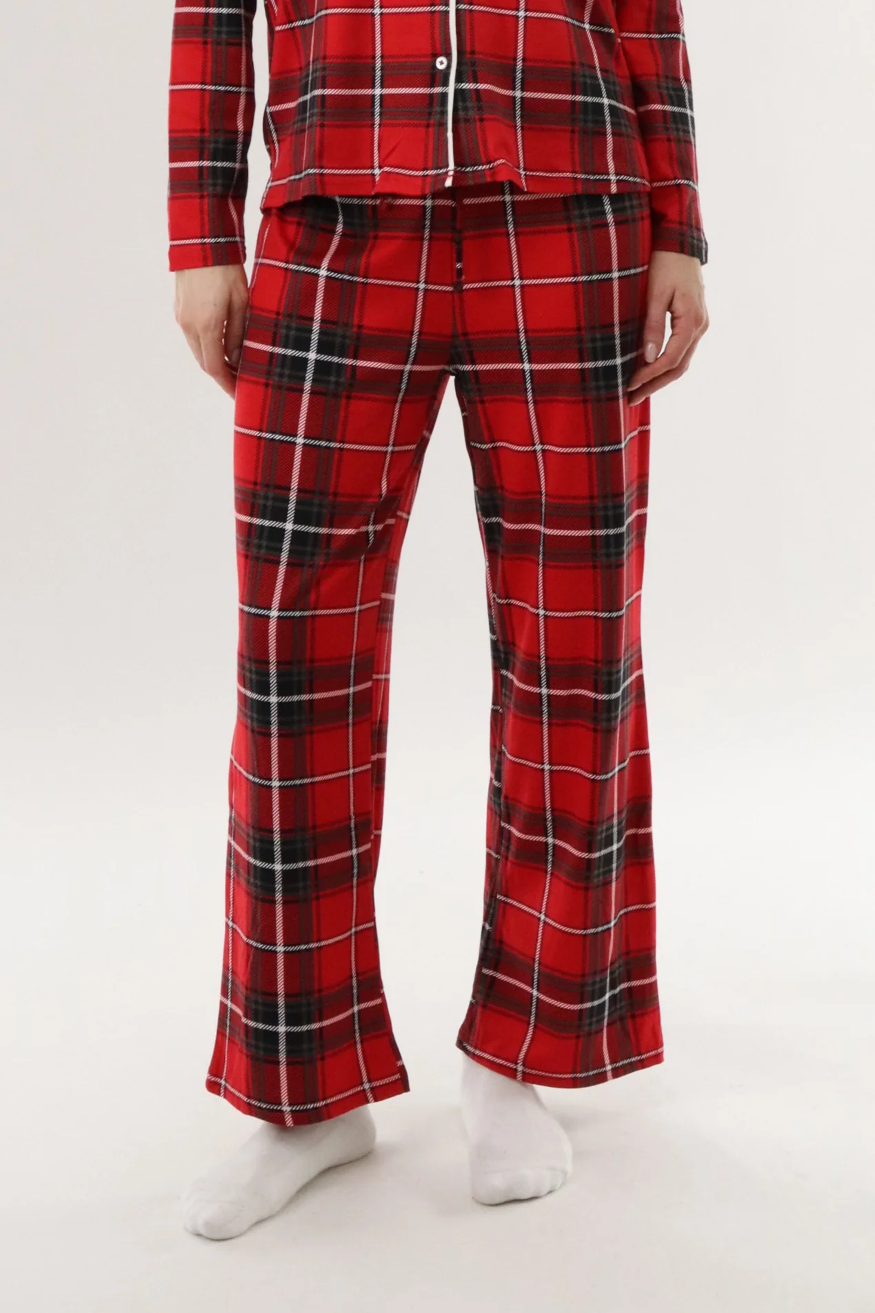 Wide Leg Plaid Pajama Pants - Red