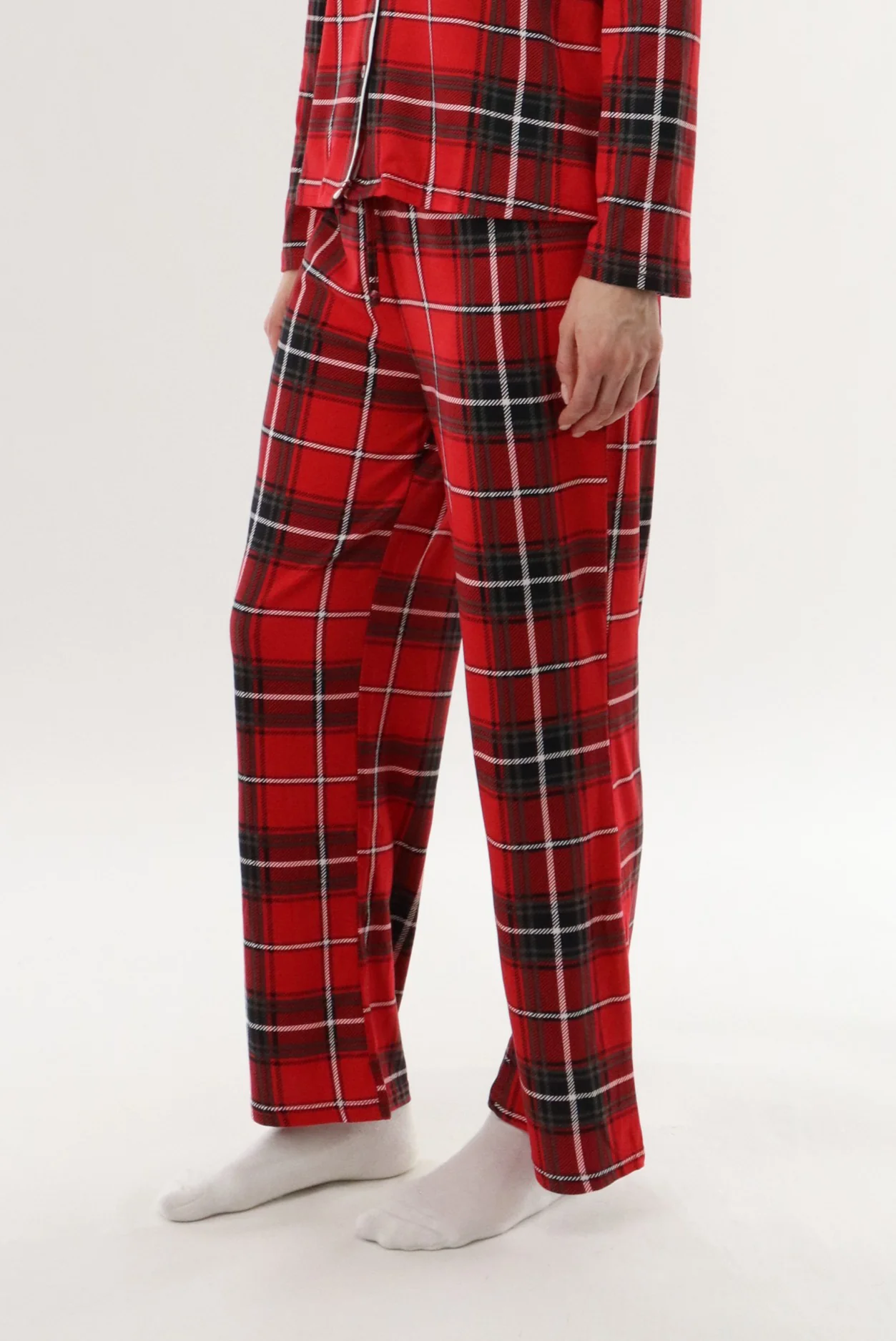 Wide Leg Plaid Pajama Pants - Red - Image 2
