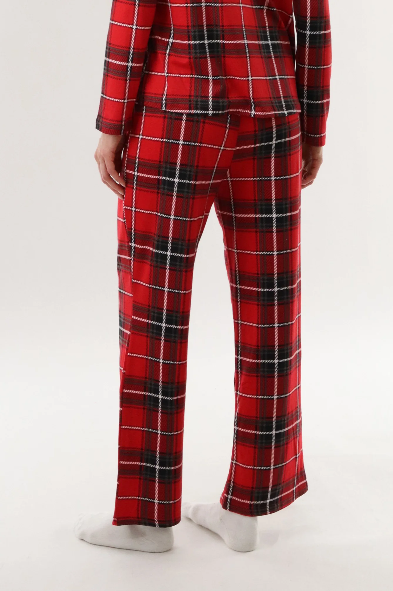 Wide Leg Plaid Pajama Pants - Red - Image 3