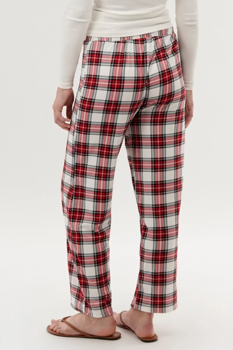 Plaid Wide Leg Pajama Pants - White - Image 3