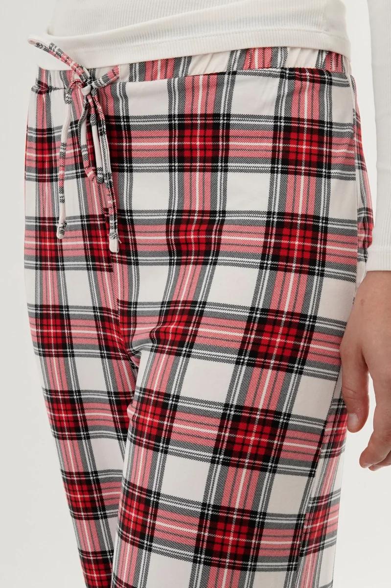 Plaid Wide Leg Pajama Pants - White - Image 4
