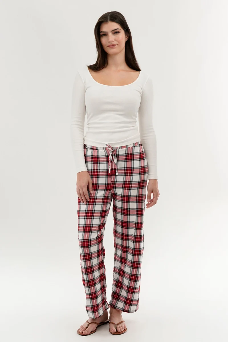 Plaid Wide Leg Pajama Pants - White - Image 5