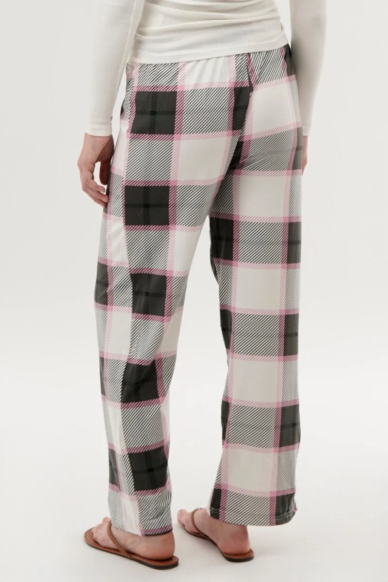 Plaid Wide Leg Pajama Pants - White - Image 3