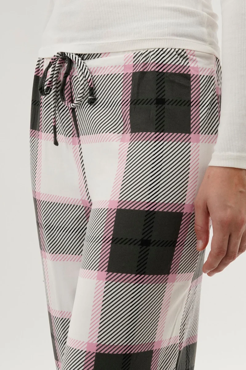 Plaid Wide Leg Pajama Pants - White - Image 4