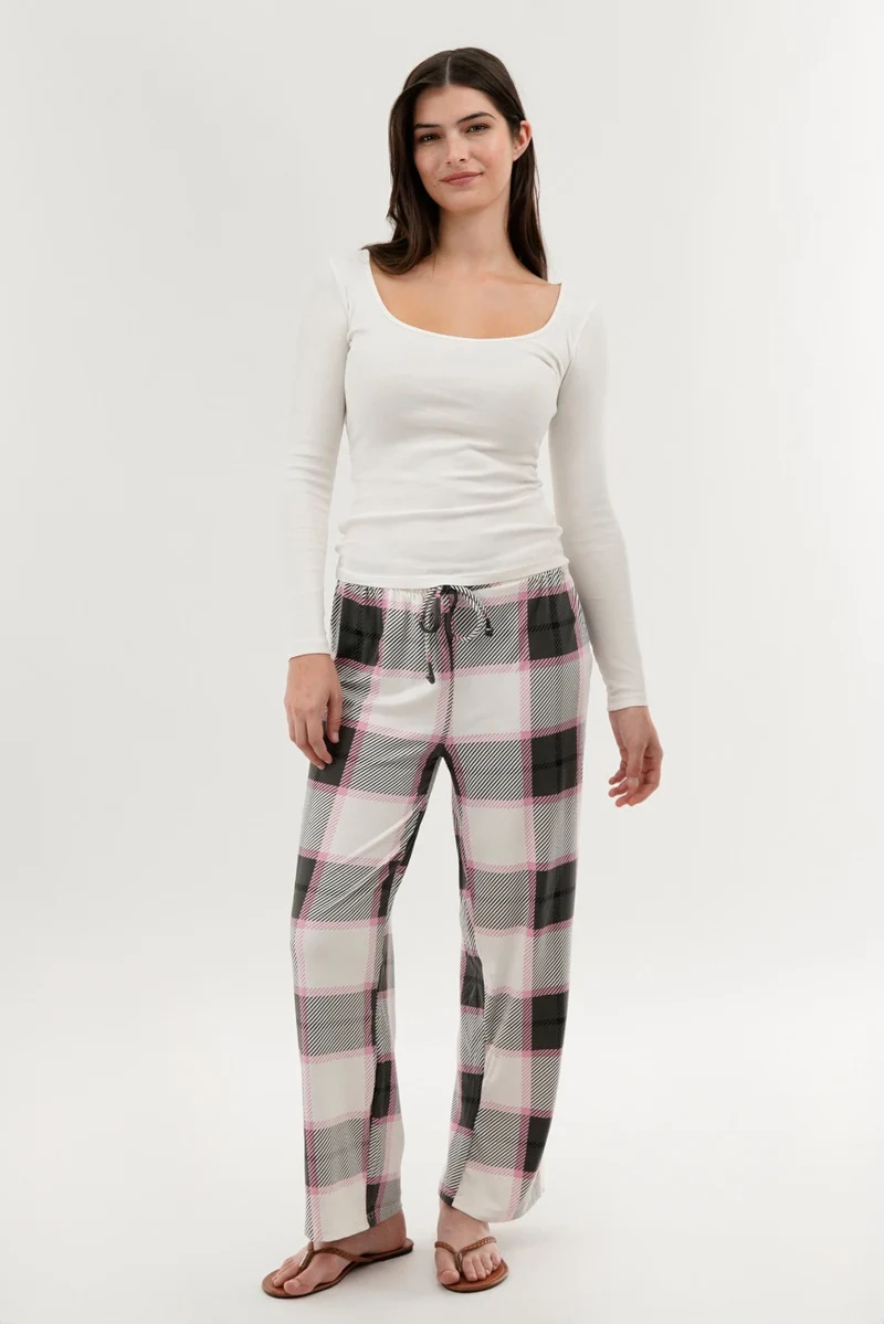 Plaid Wide Leg Pajama Pants - White - Image 5