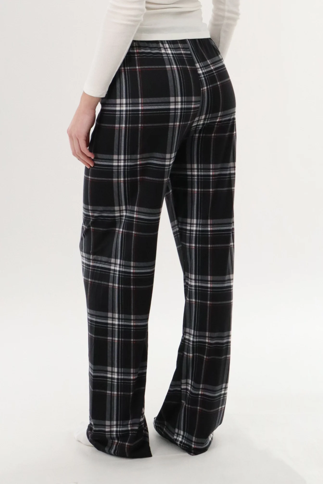 Wide Leg Plaid Pajama Pants - Black - Image 3