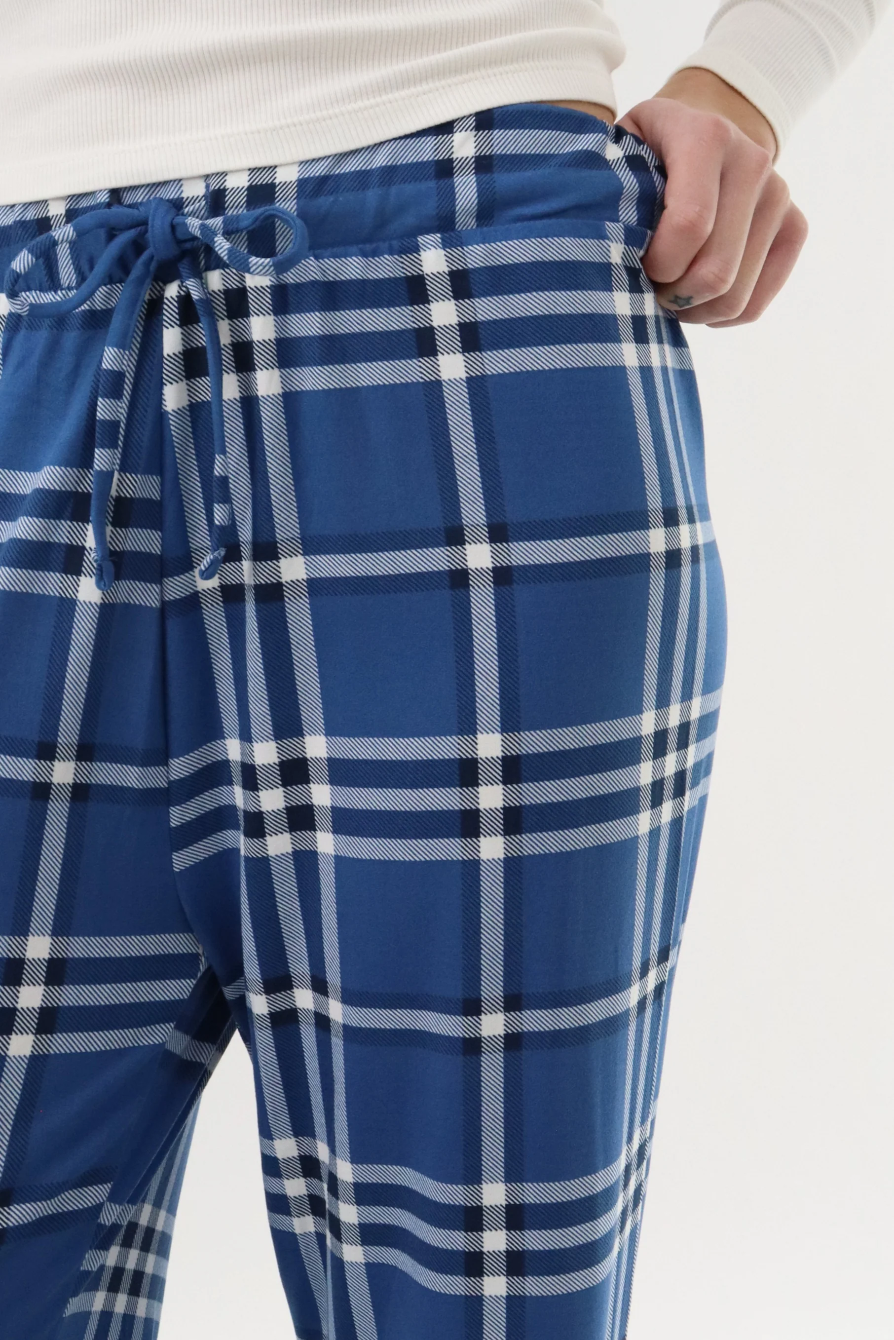 Wide Leg Plaid Pajama Pants - Blue - Image 4