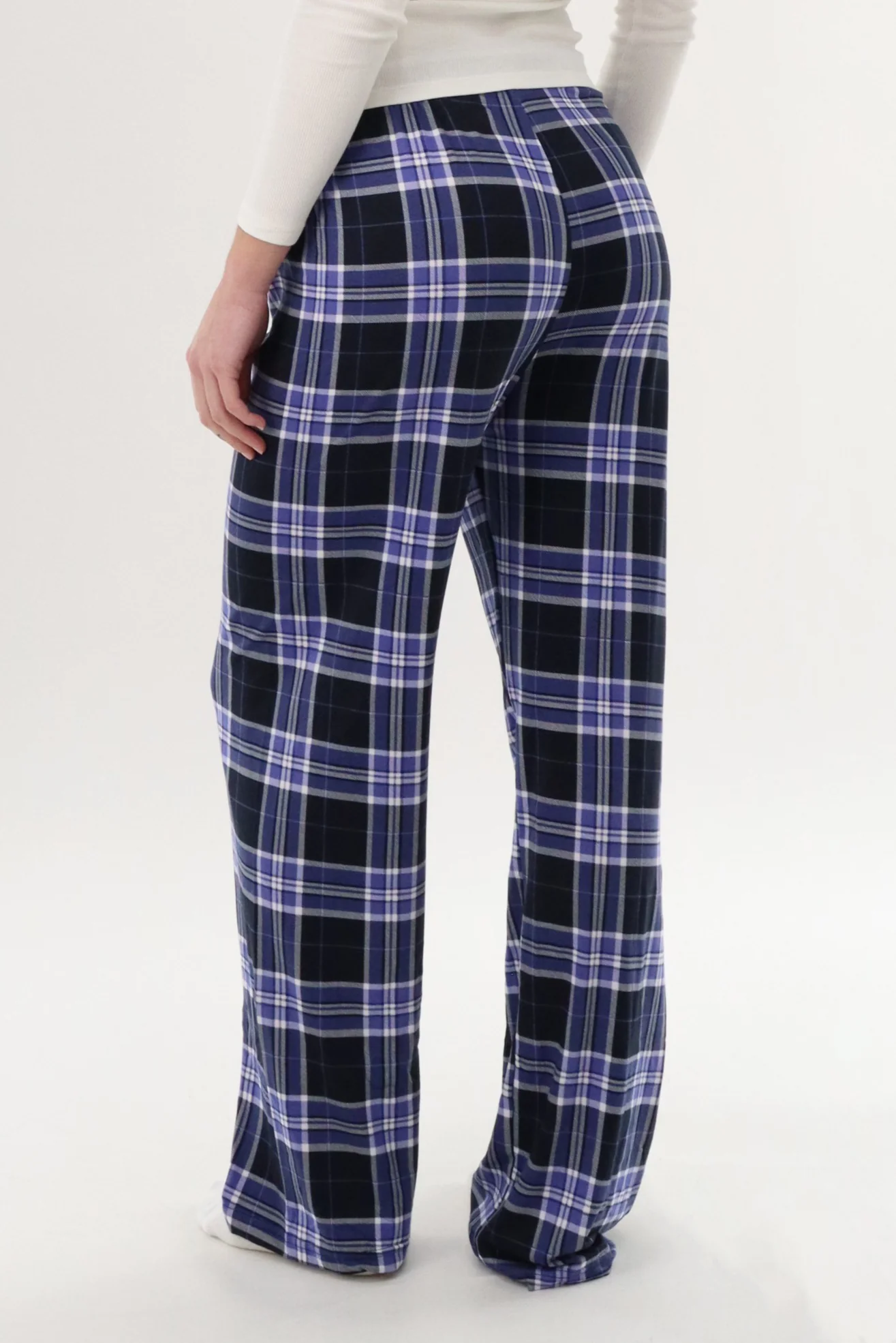 Wide Leg Plaid Pajama Pants - Purple - Image 3