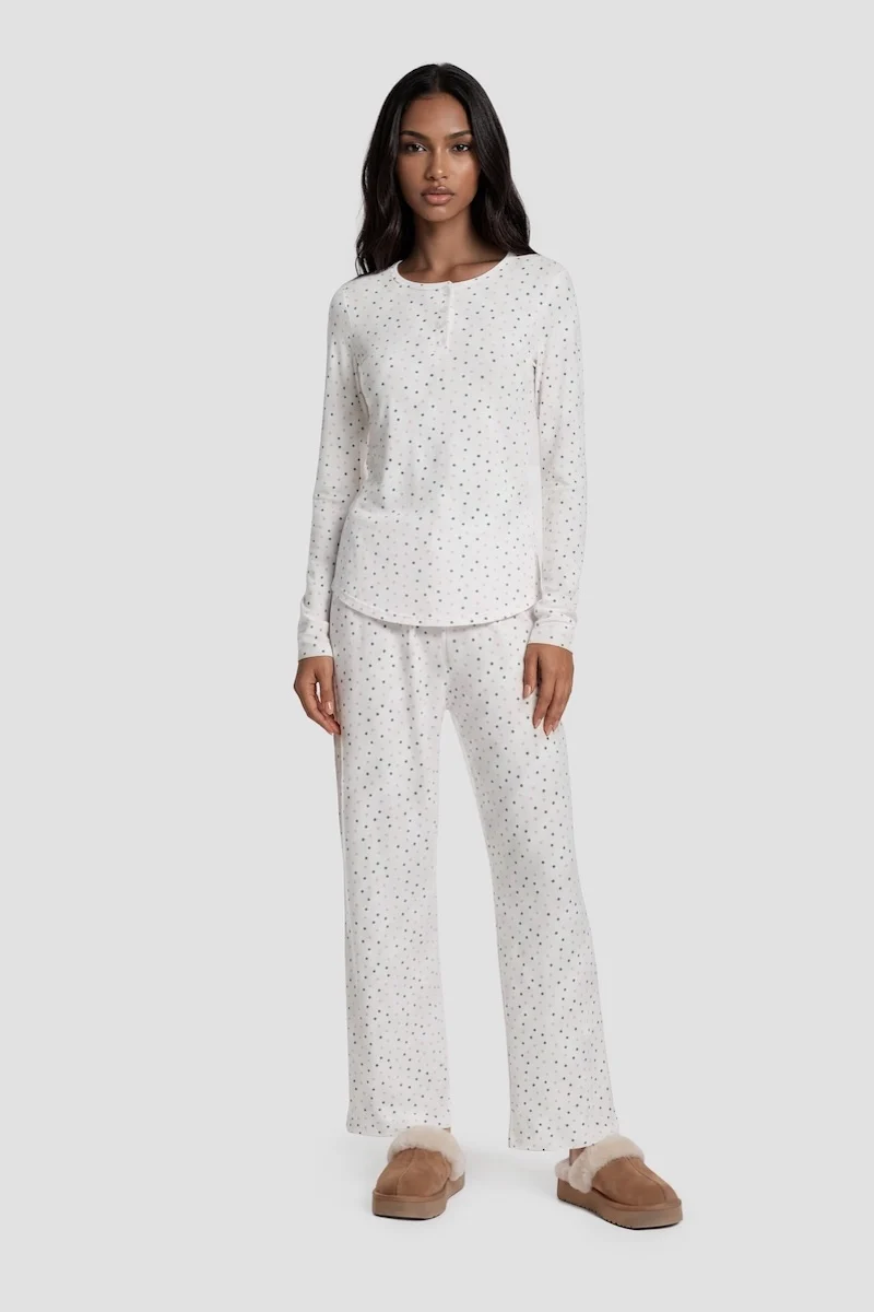 Polkadot Long Pajama Pants - White