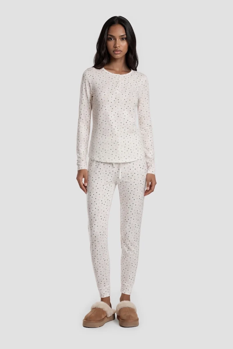 Polkadot Jogger Pajama Pants - White