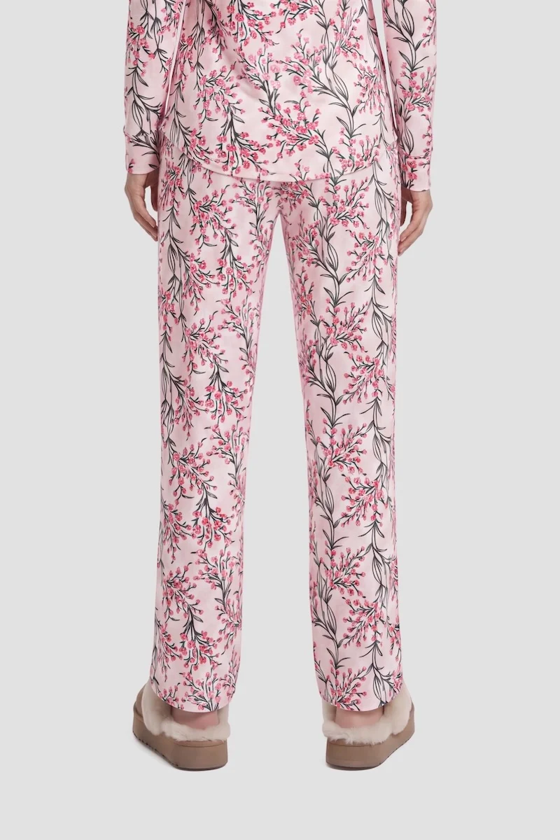 Plant Print Long Pajama Pants - Pink - Image 2