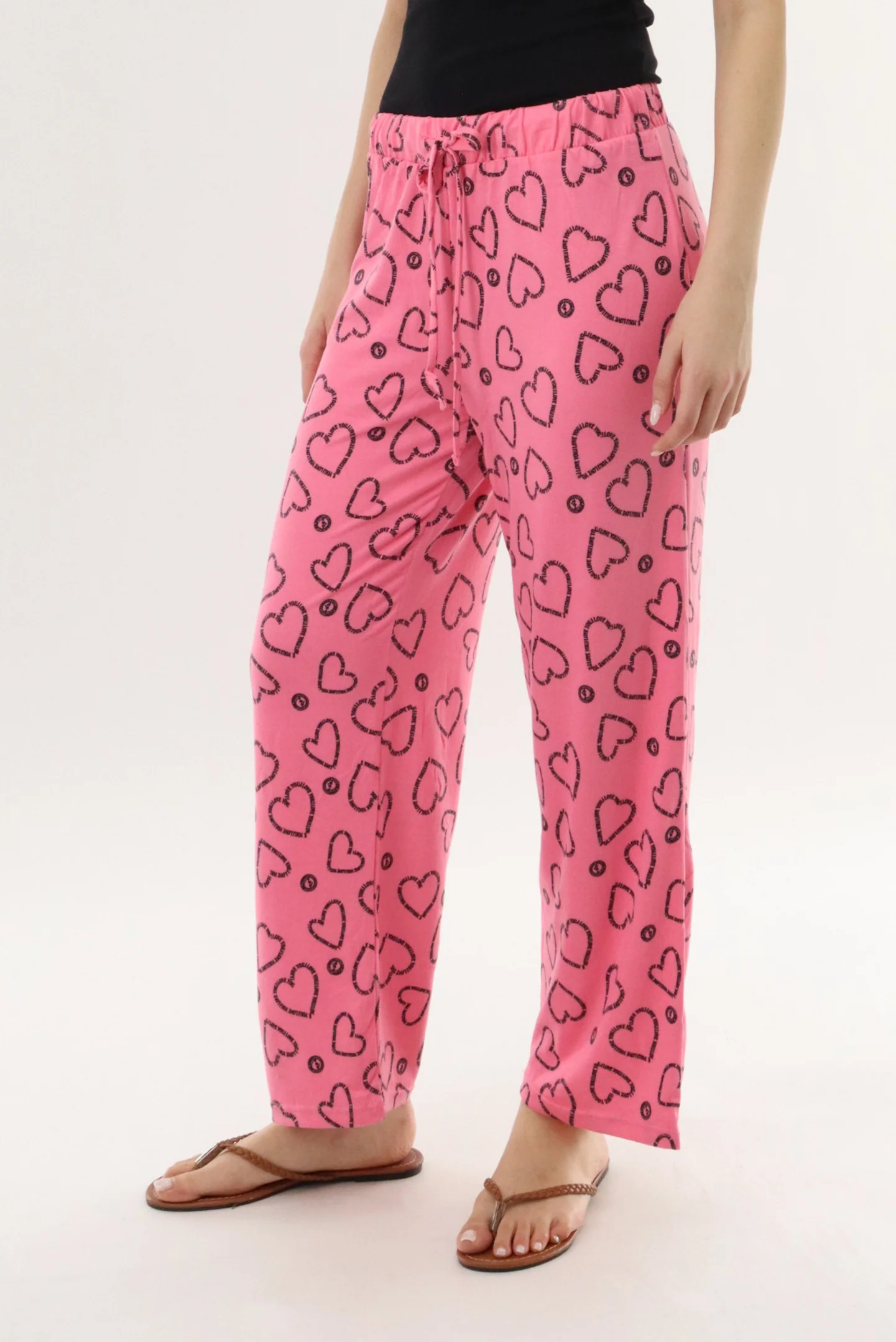 Heart Print Long Pajama Pants - Magenta - Image 2