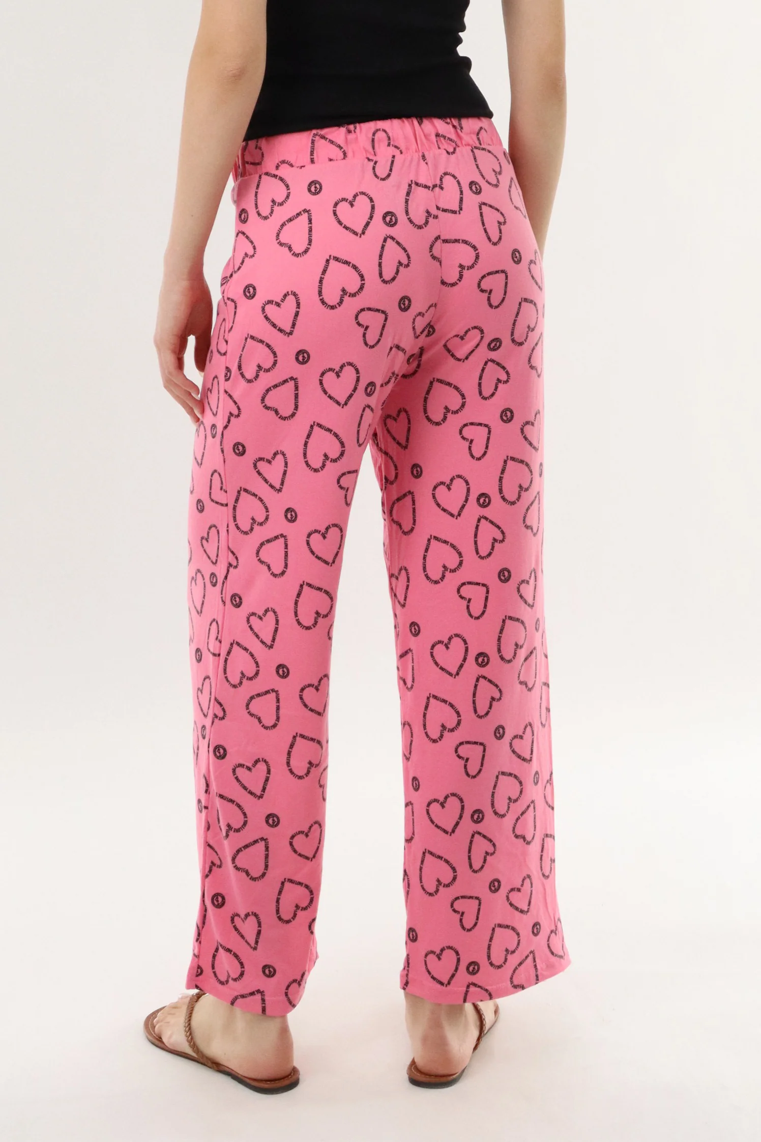 Heart Print Long Pajama Pants - Magenta - Image 3