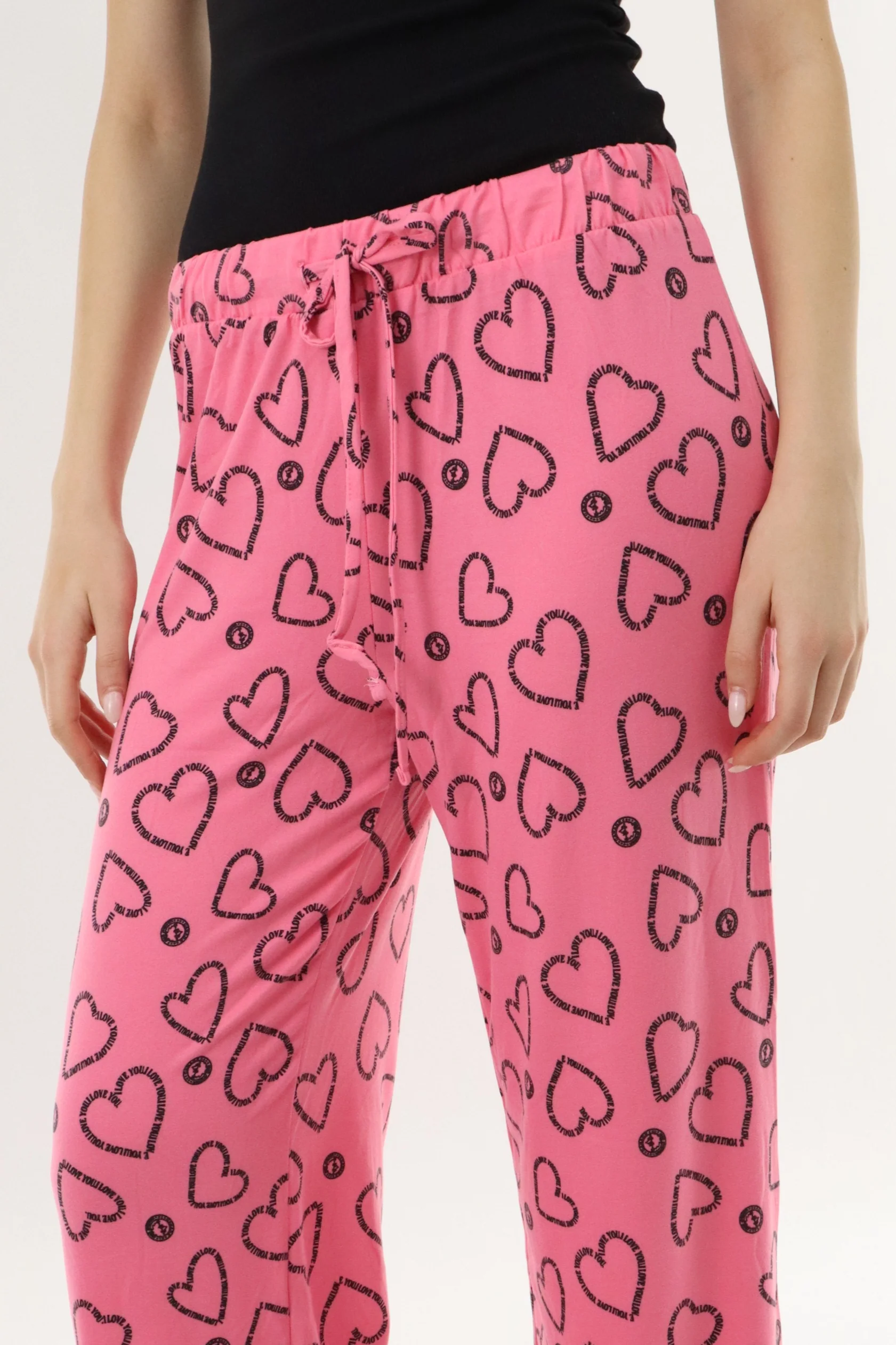 Heart Print Long Pajama Pants - Magenta - Image 4