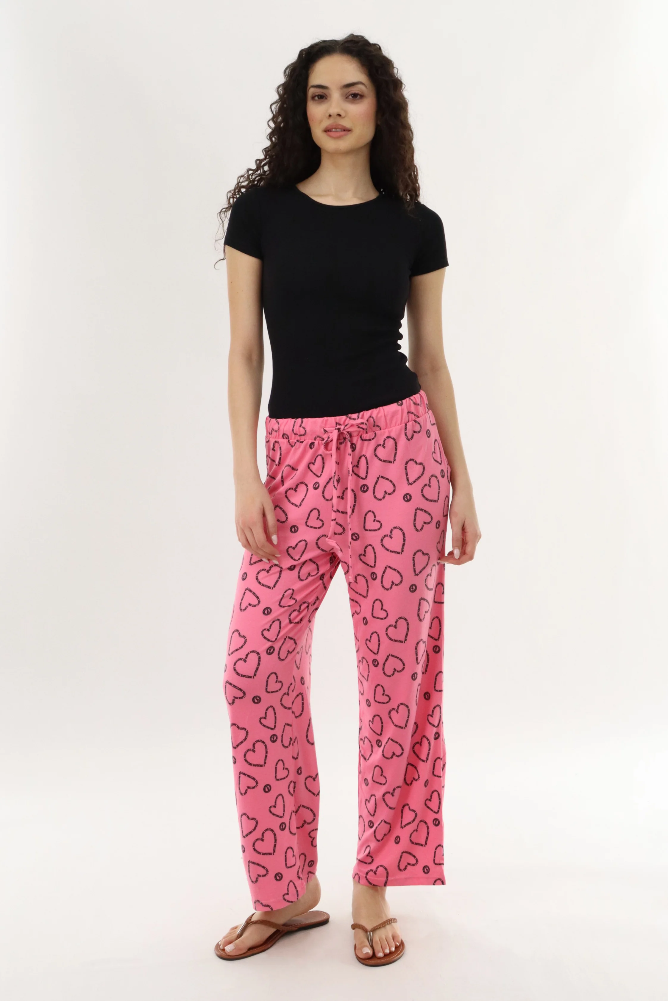 Heart Print Long Pajama Pants - Magenta - Image 5