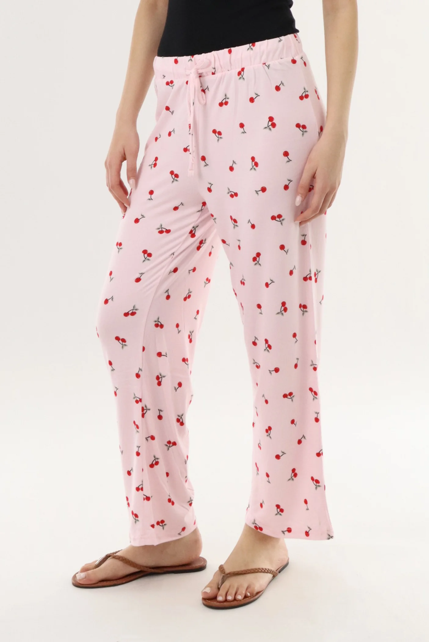 Cherry Print Long Pajama Pants - Pink - Image 2