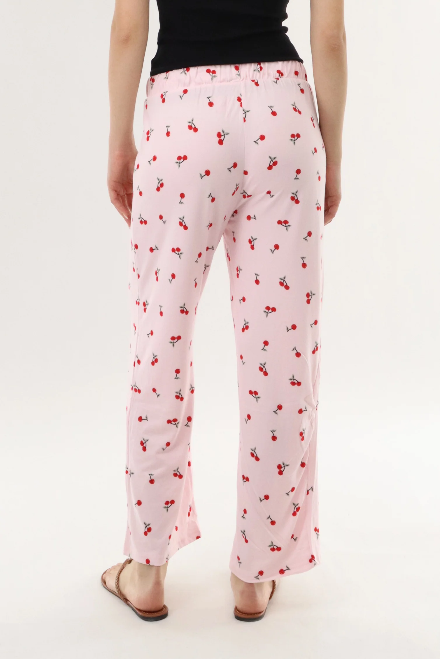 Cherry Print Long Pajama Pants - Pink - Image 3