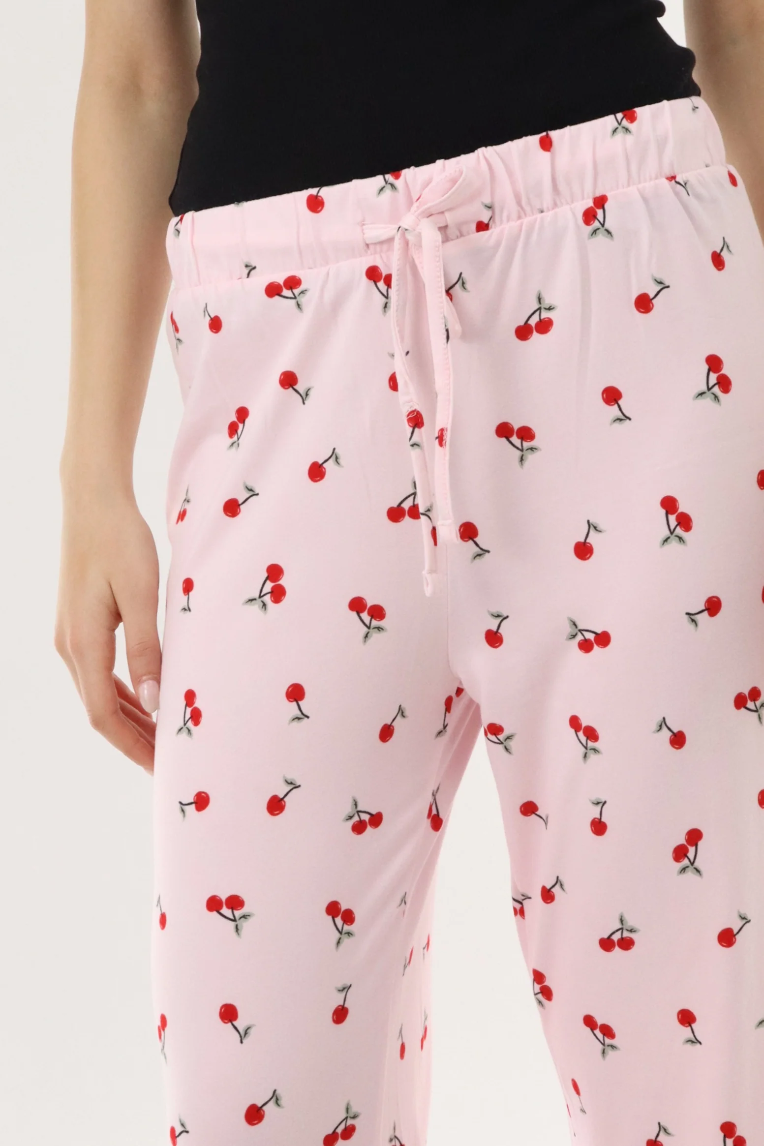 Cherry Print Long Pajama Pants - Pink - Image 4