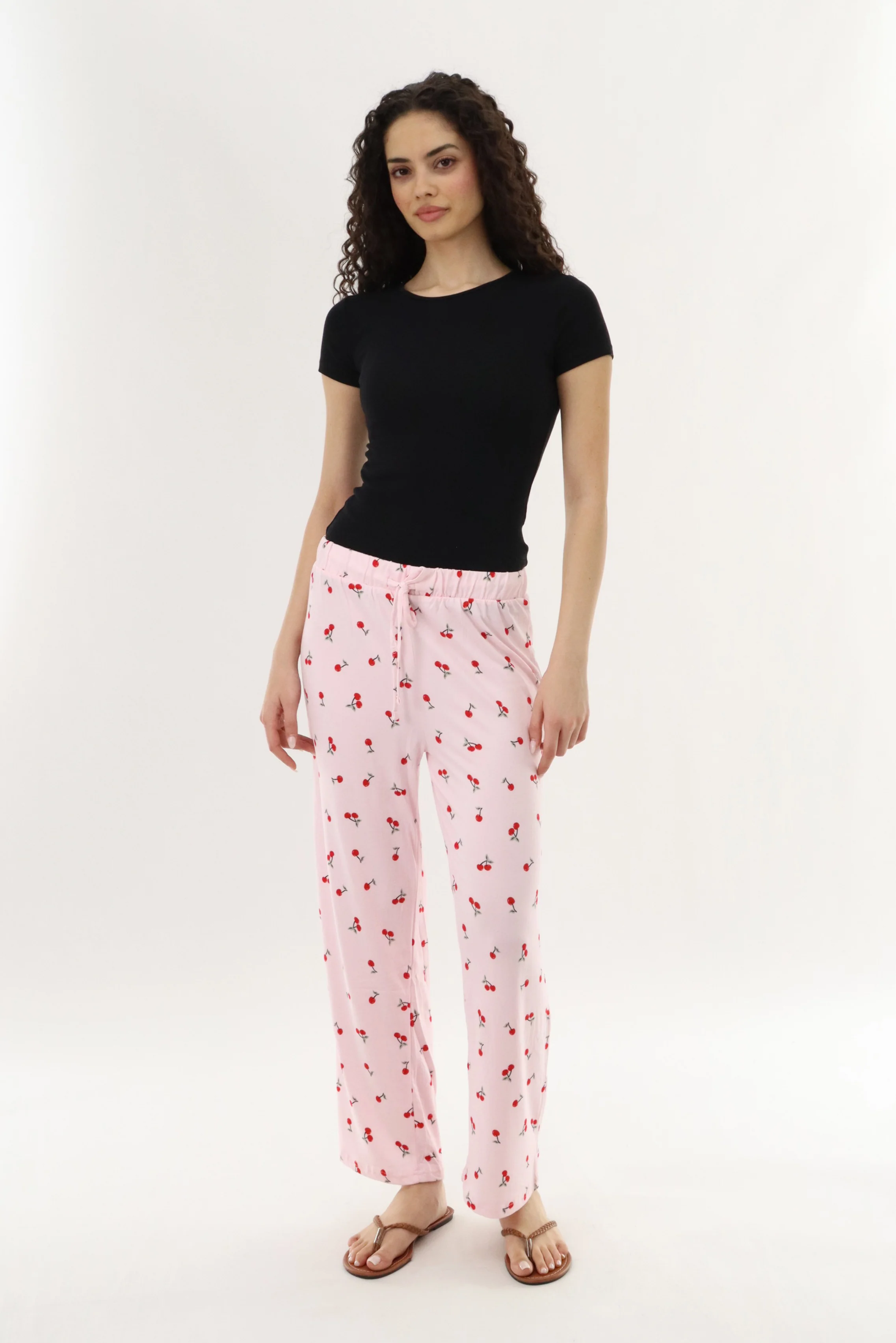 Cherry Print Long Pajama Pants - Pink - Image 5
