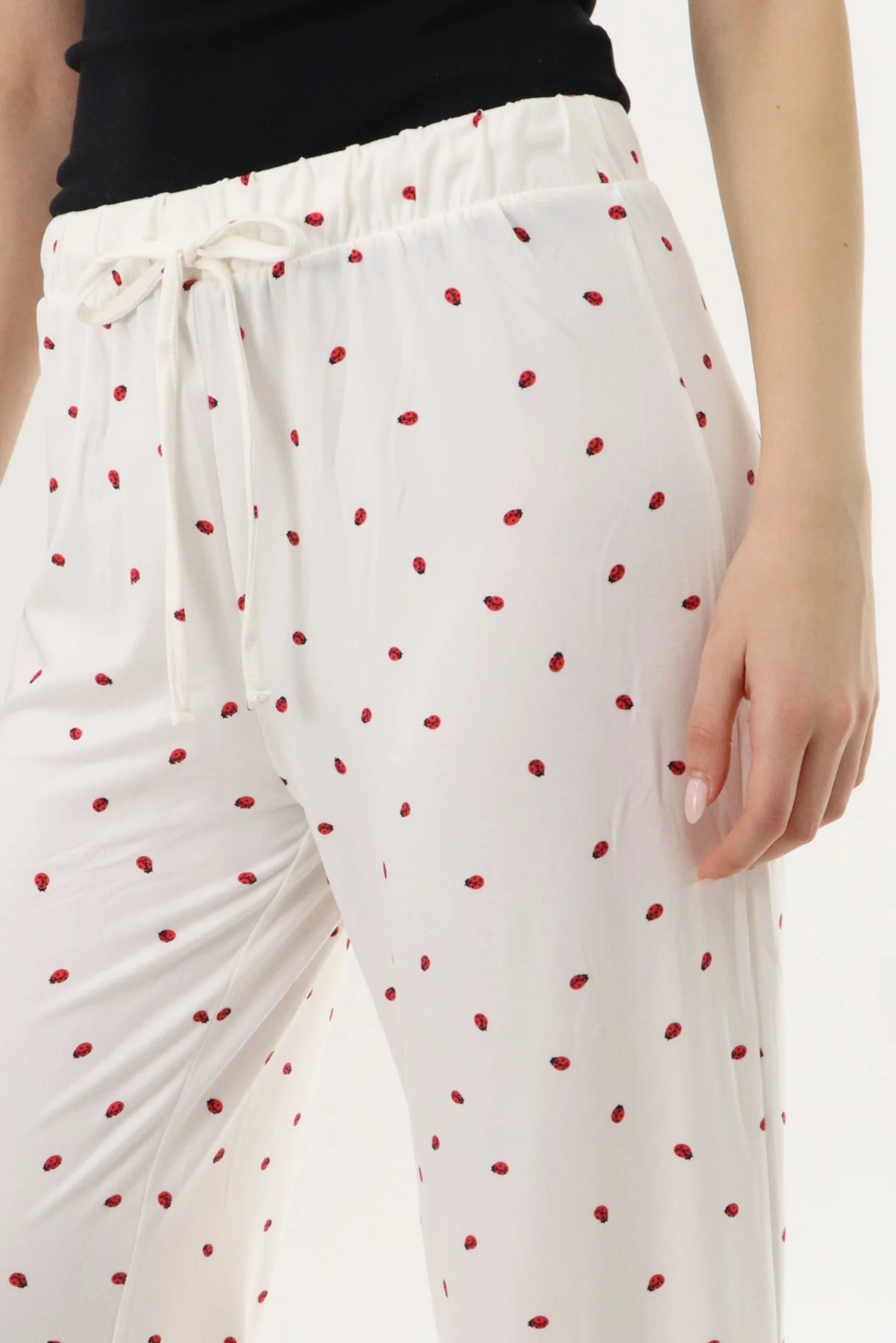 Lady Bug Print Long Pajama Pants - White - Image 4