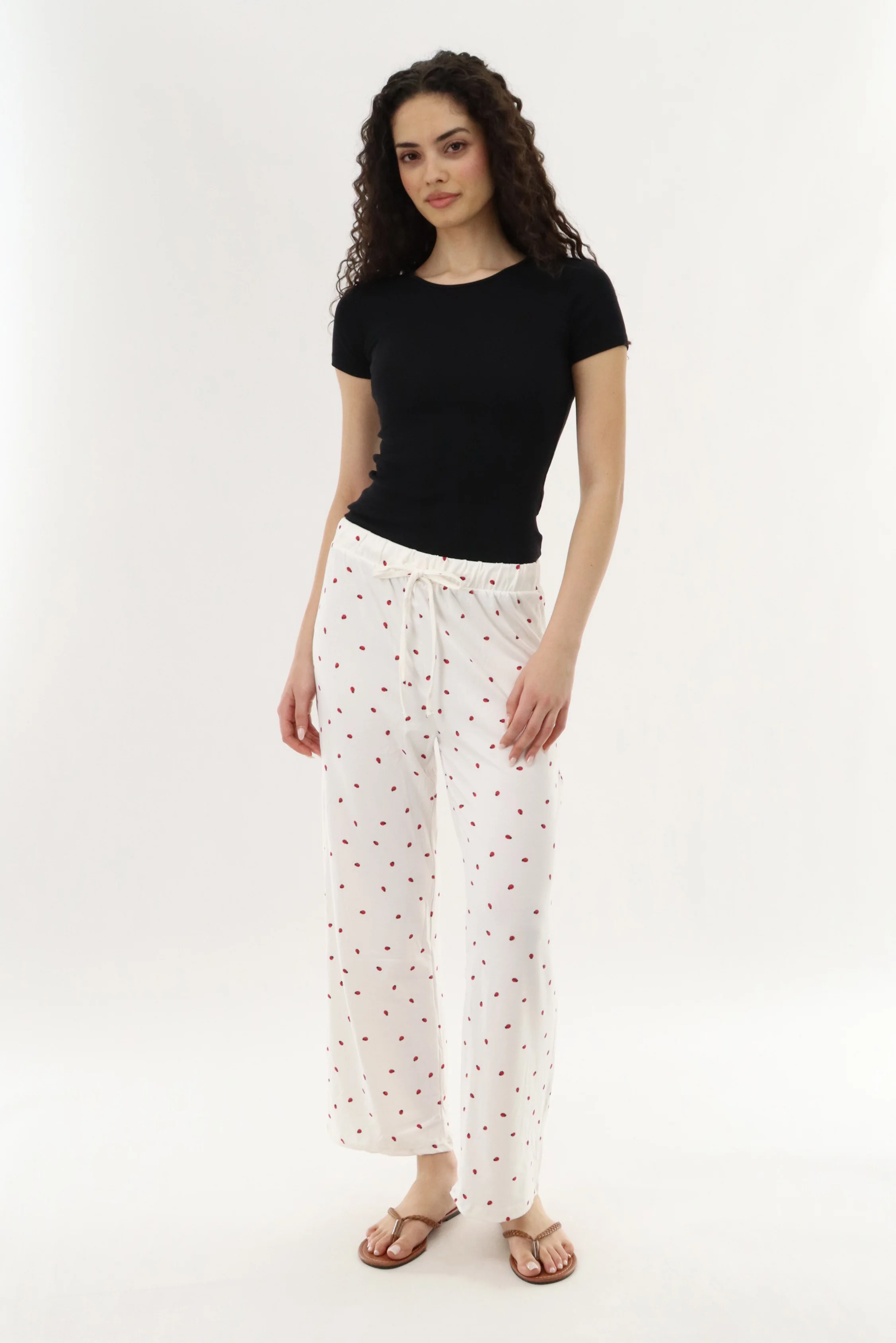 Lady Bug Print Long Pajama Pants - White - Image 5