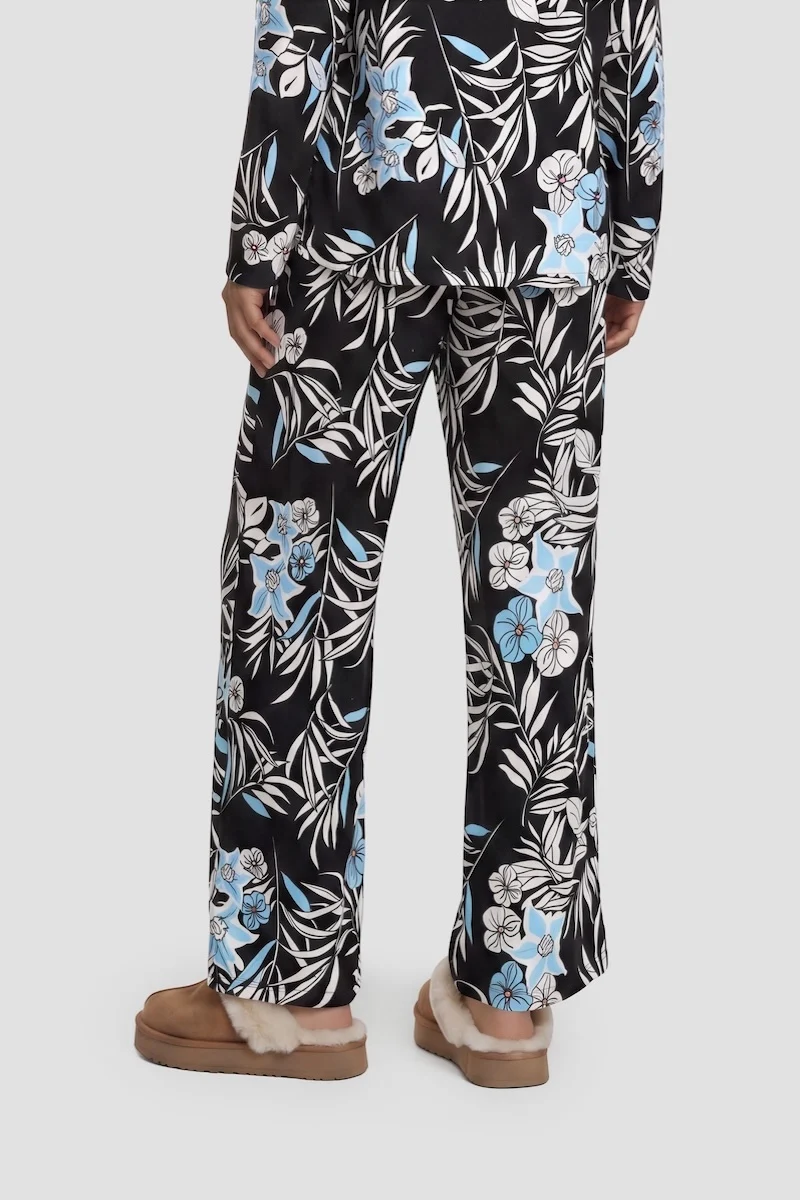 Plant Print Long Pajama Pants - Black - Image 2