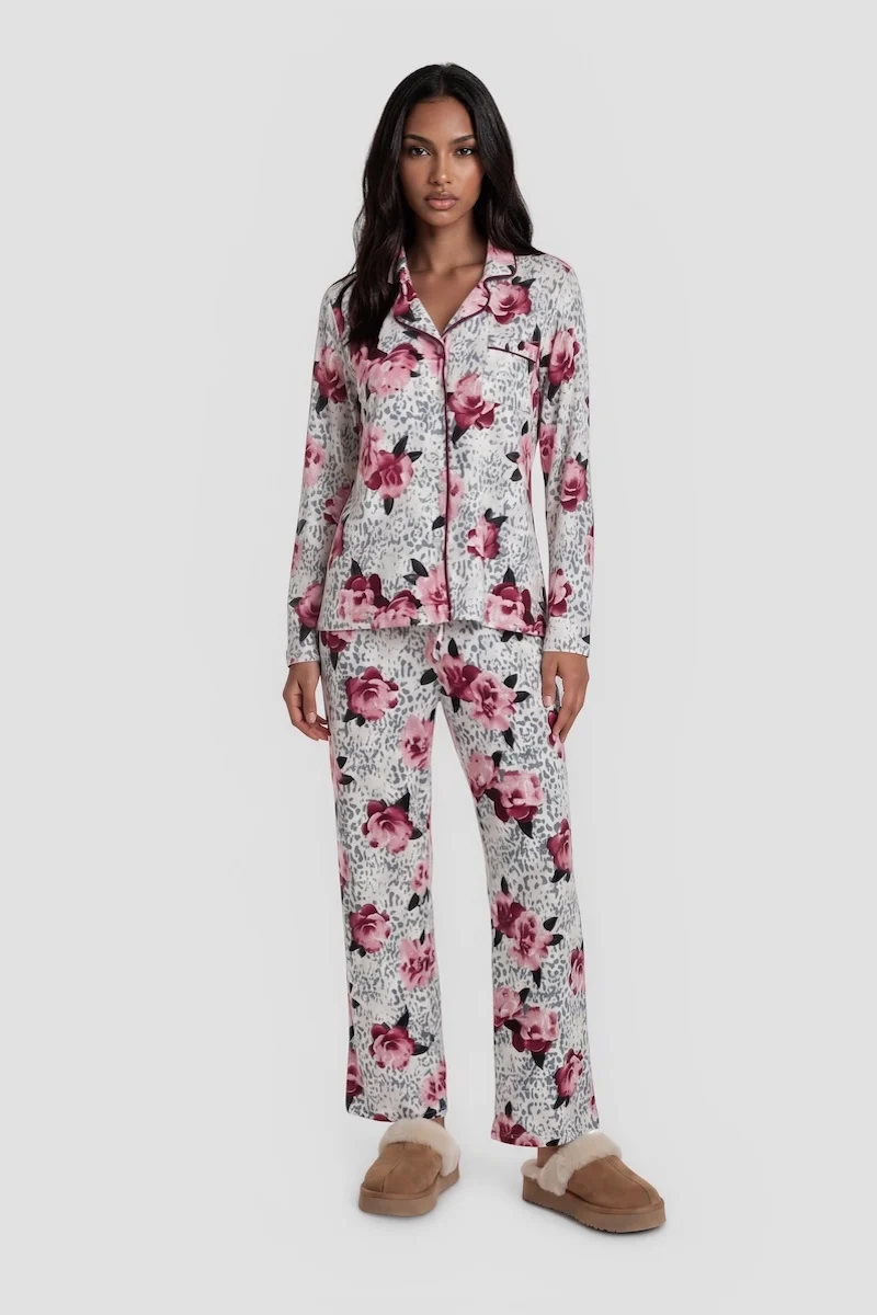 Flower Print Long Pajama Pants - Multi