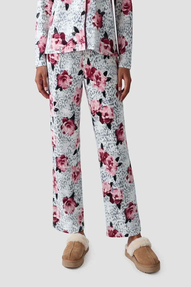 Flower Print Long Pajama Pants - Multi - Image 2