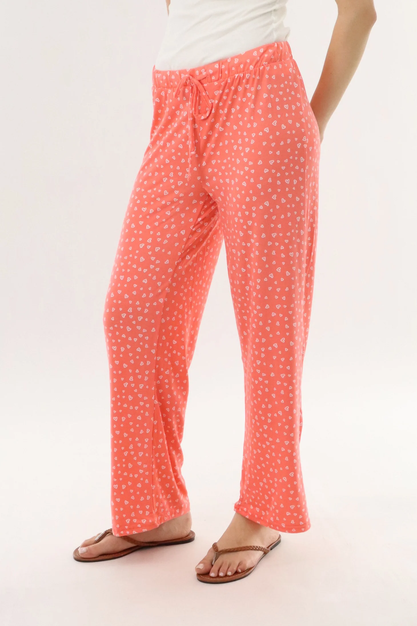 Heart Print Long Pajama Pants - Coral - Image 2