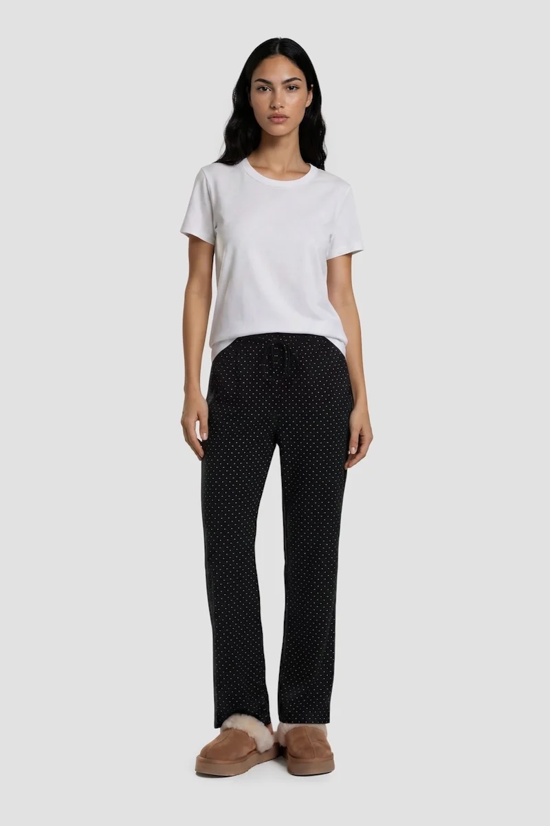 Polkadot Long Pajama Pants - Black