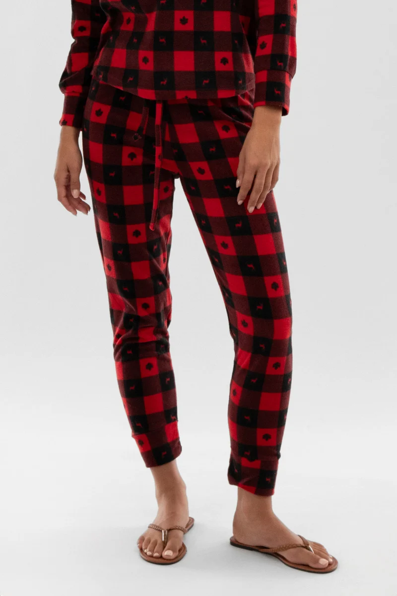 Plaid Tie Waist Pajama Pants - Red