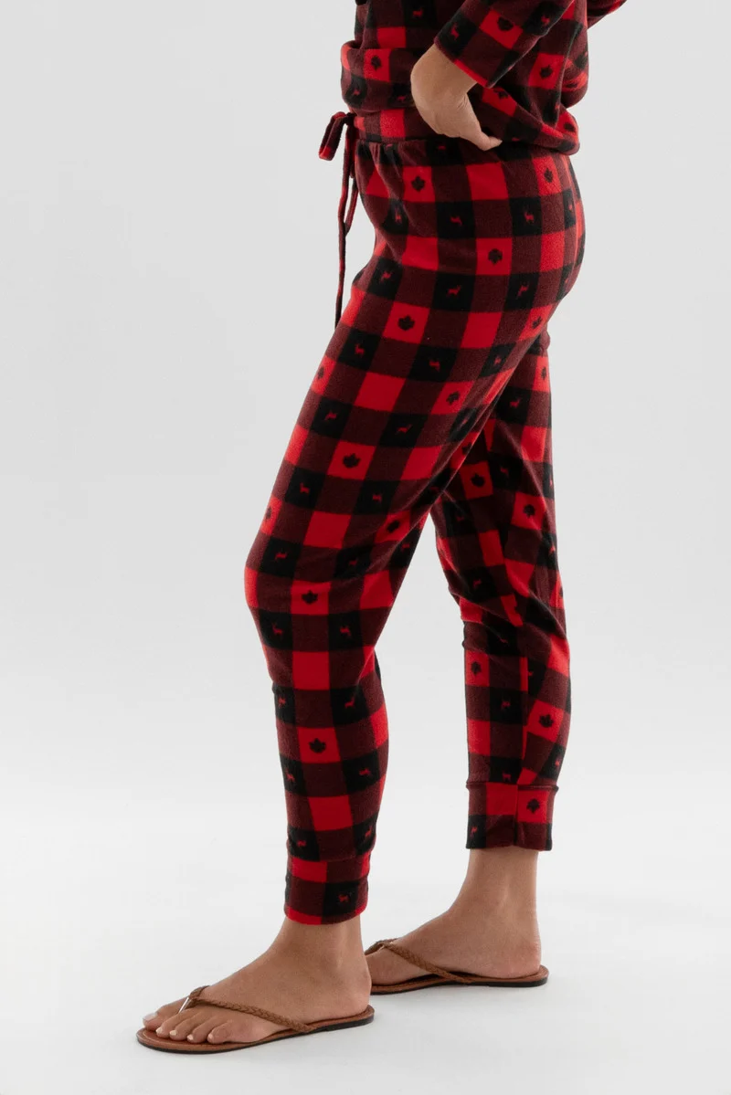 Plaid Tie Waist Pajama Pants - Red - Image 2