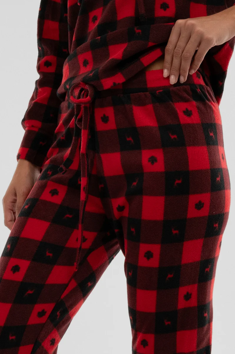 Plaid Tie Waist Pajama Pants - Red - Image 4