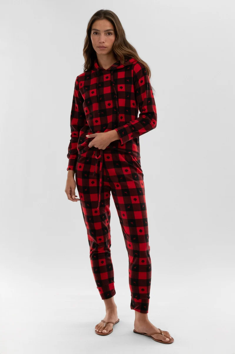 Plaid Tie Waist Pajama Pants - Red - Image 5